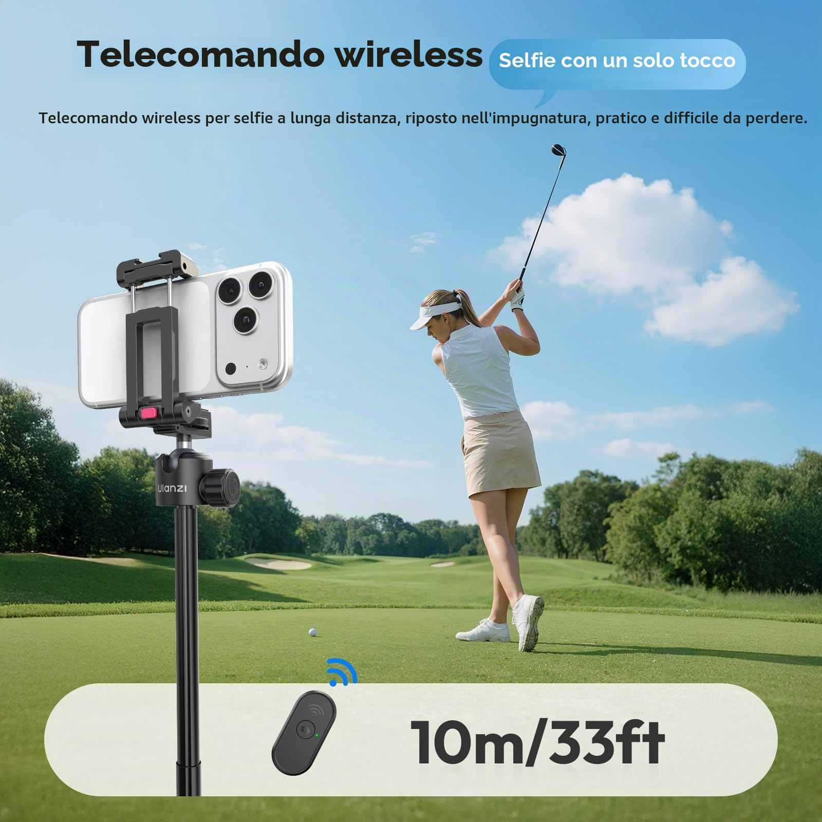Ulanzi MT-44B Asta per selfie Doppio Slot per smartphone & mirrorless 150 cm, Treppiedi per cellulare Quad Base, Cavalletto macchina fotografica 415 g, Compatibile con iphone/samsung/realme/xiaomi