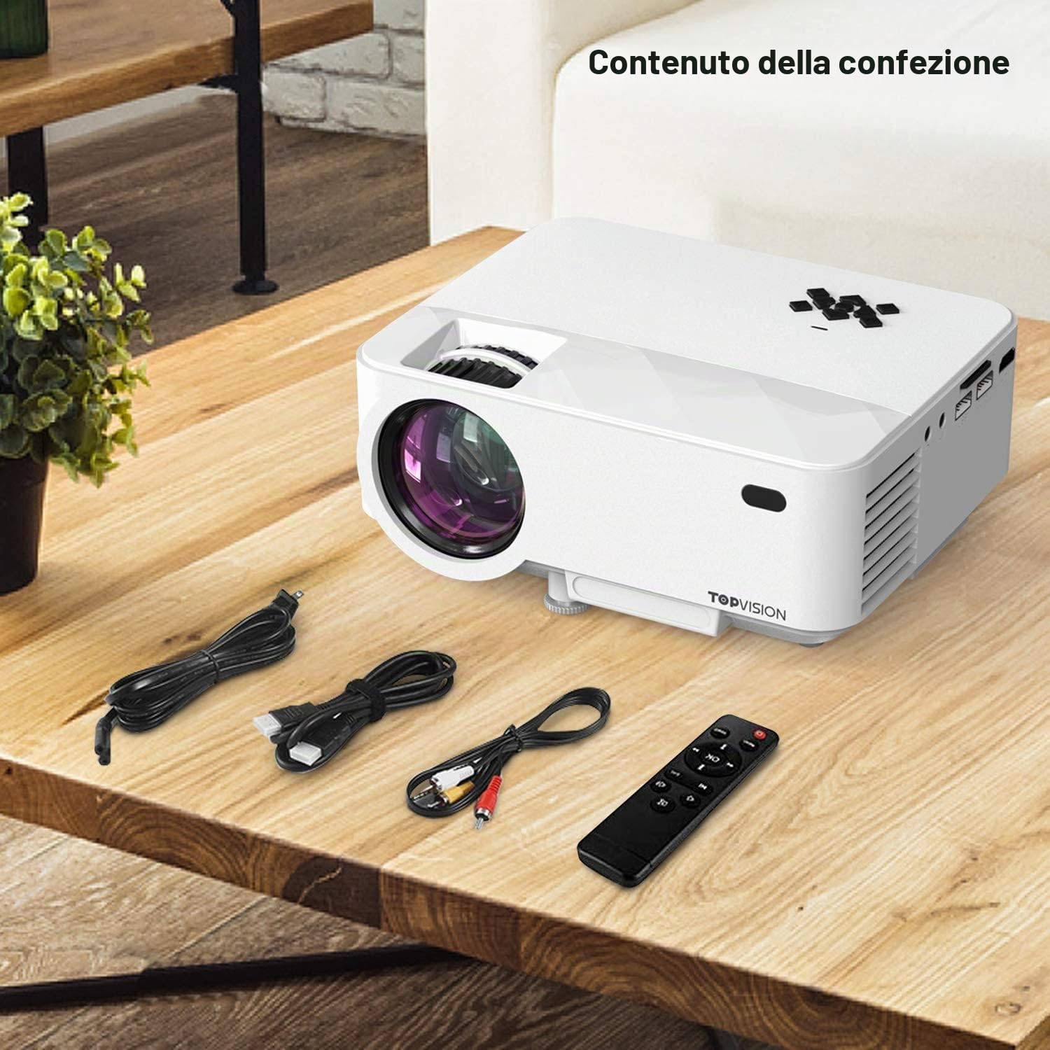 TOPVISION Proiettore Full HD 1080P 7000 lumens Mirroring Home Theater LCD 90k ore HDMI/USB/AV/VGA