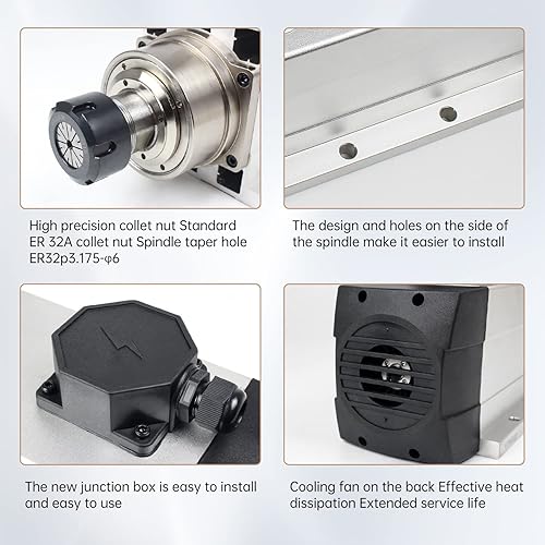 Miniatura 4 de CNCTOPBAOS Motor de husillo refrigerado por aire de 4.5KW, brida cuadrada de husillo CNC de alta velocidad 18000rpm ER32 4 rodamientos 220V 300Hz