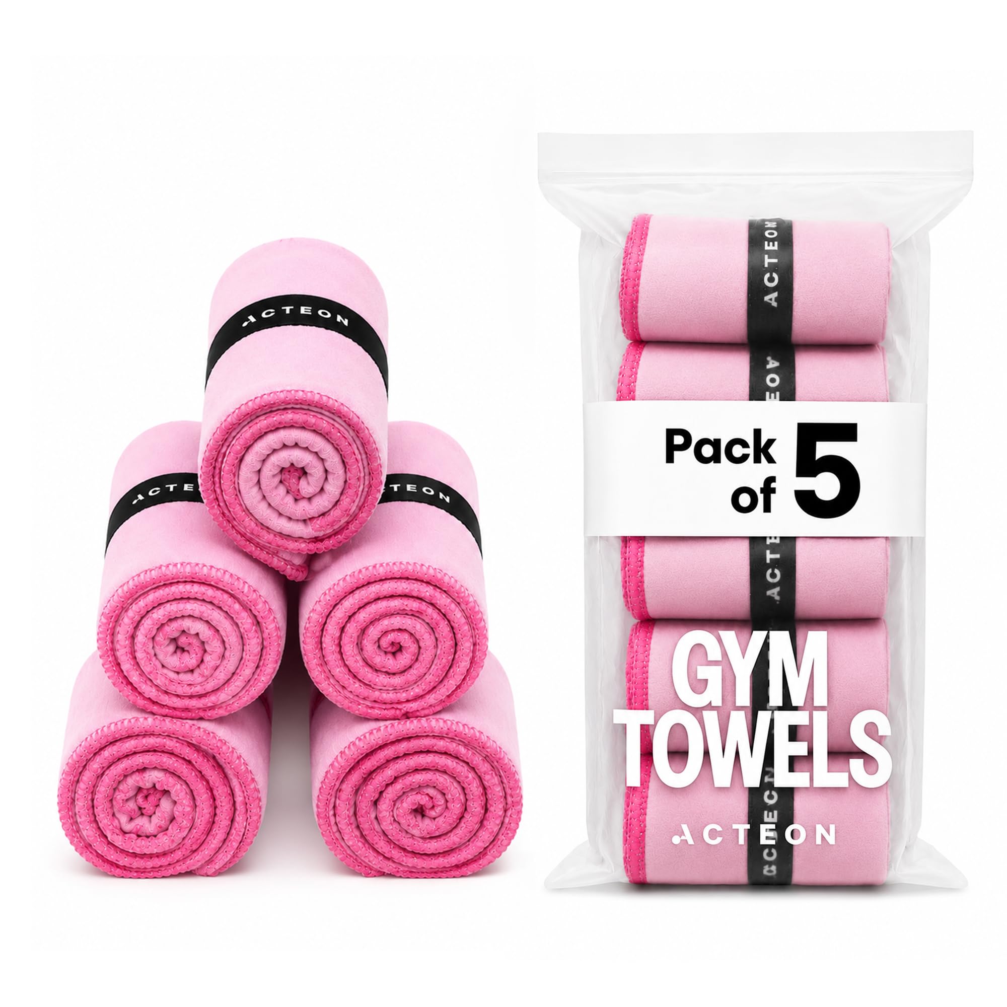 Acteon Microfiber Gym Towels 5 Pack – Quick Dry, Silver ION Odor-Free, Super Absorbent Sweat Towels for Women, Workout, Yoga, Pilates, Tennis, Running, Swimming, Travel – 16x30.5 Inch (Lavender Rose)