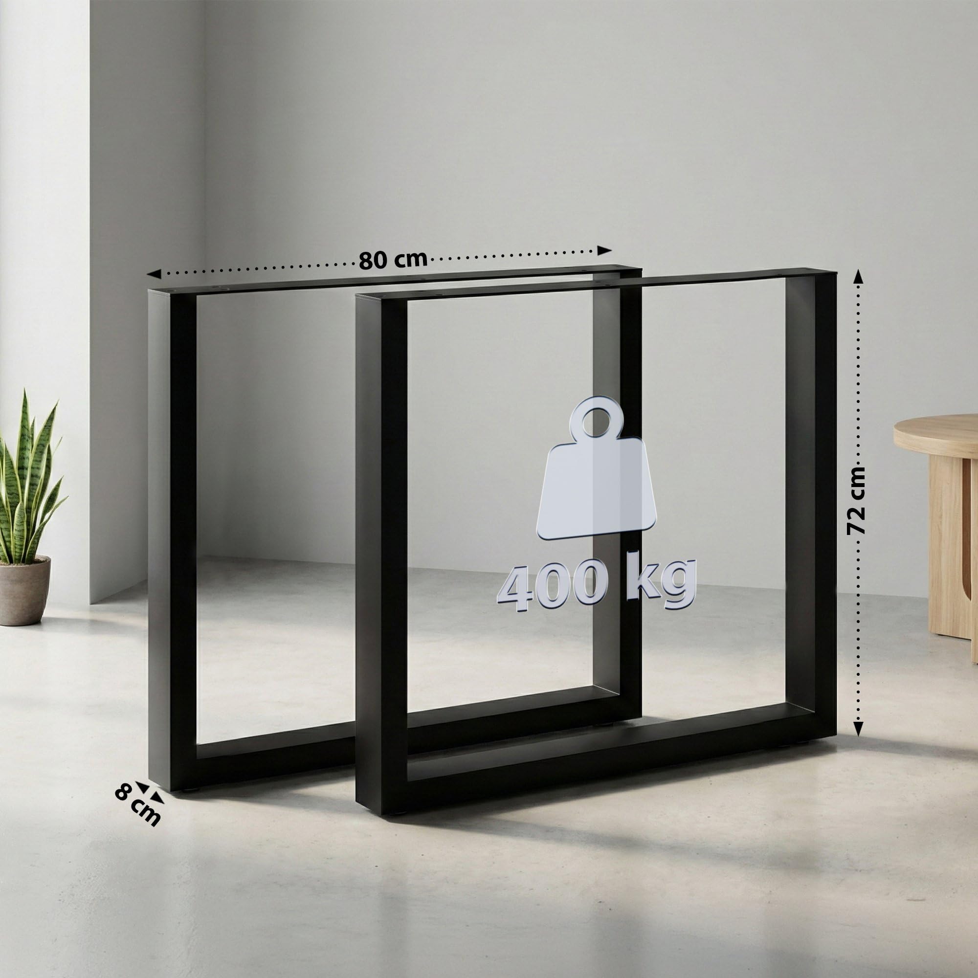 CLP Tischbeine Metall schwarz 2er Set Ilkan, Tischkufen Set für DIY-Esstisch, Tischgestell pulverbeschichtet bis 400 kg belastbar, Farbe:schwarz, Größe:80 cm