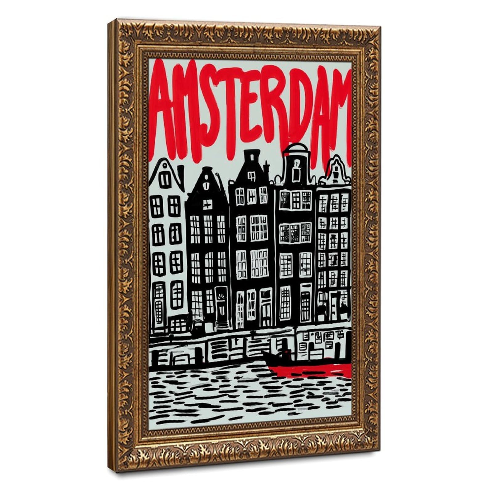 AYINUER Amsterdam Canal Houses Art Print Poster Canvas Poster for Living Room Decor Gift