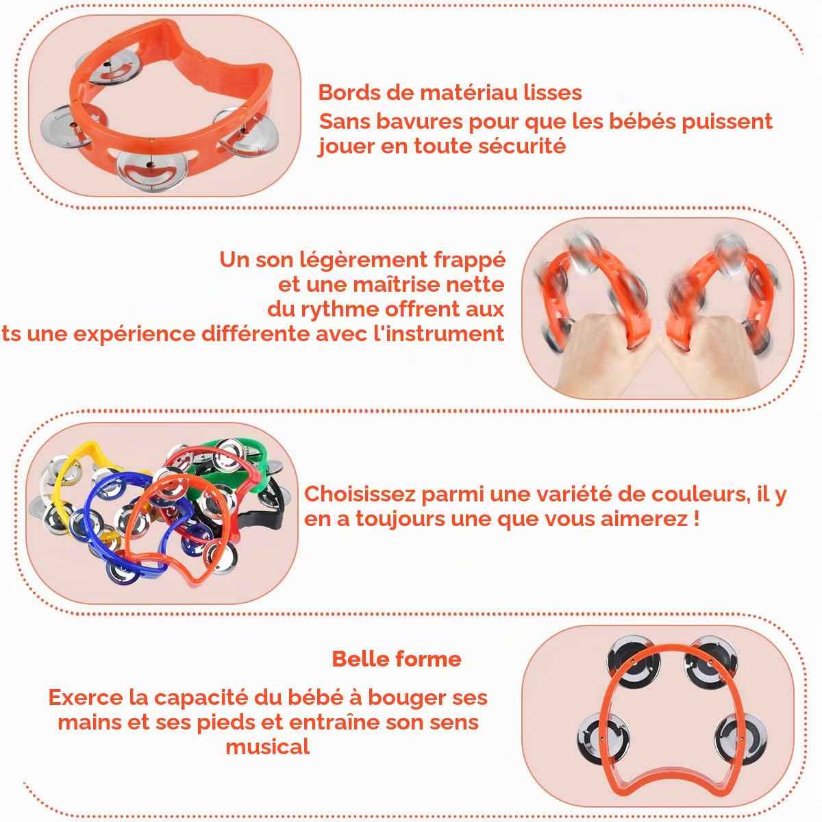 OTYMIOW Tambourin à Main Demi-Lune Multicolore 14PZ Tambourin Cloches Kristen Cloches pour Instrument de Musique Rythmique et Hochet Cloches à Main pour l'Artisanat