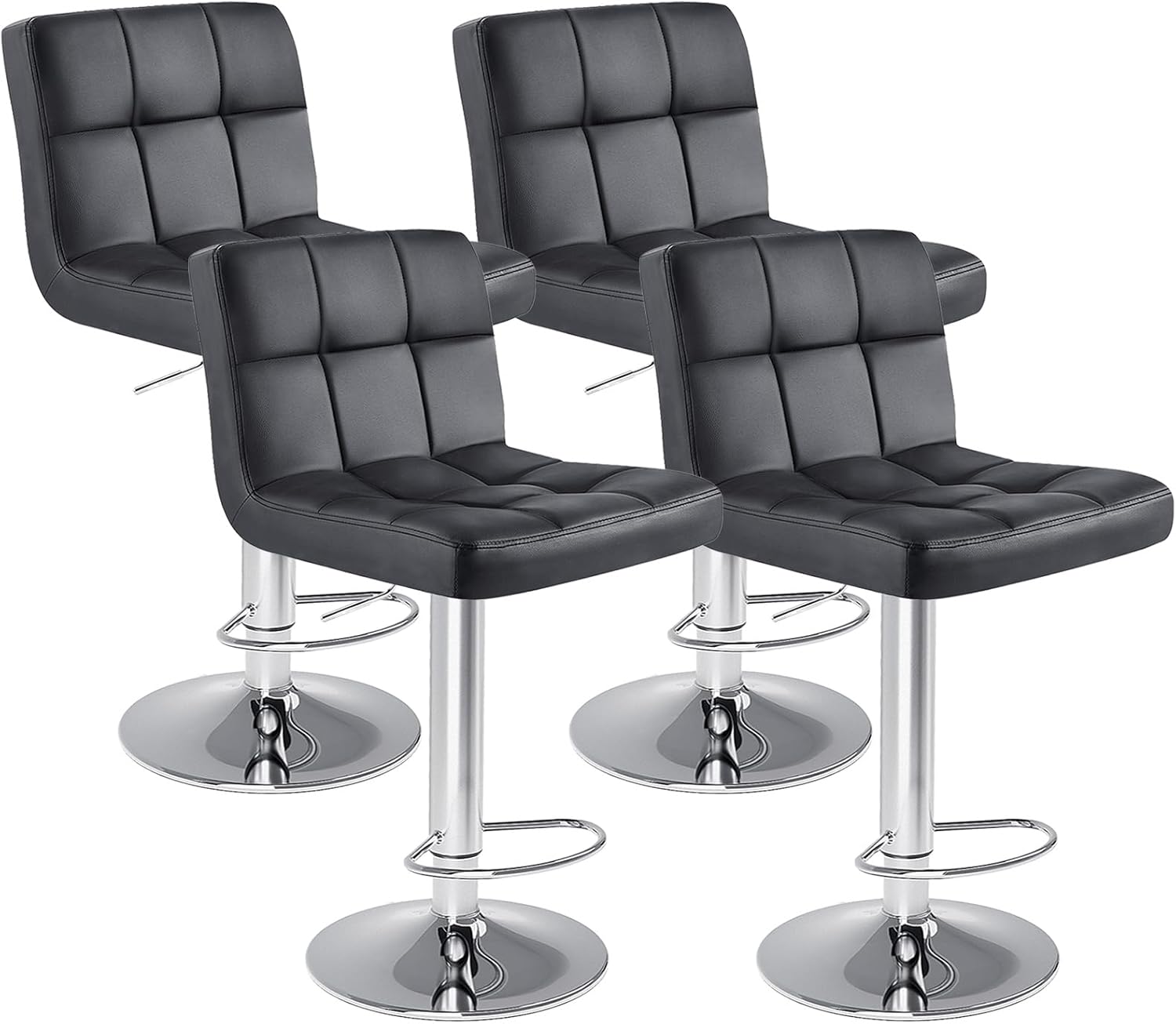 Bar Stools Set of 4, PU Leather Adjustable Swivel Barstools with Back, Armless Hydraulic Kitchen Counter Height Bar Stools, Thickened Seat Cushion Square Island Barstools