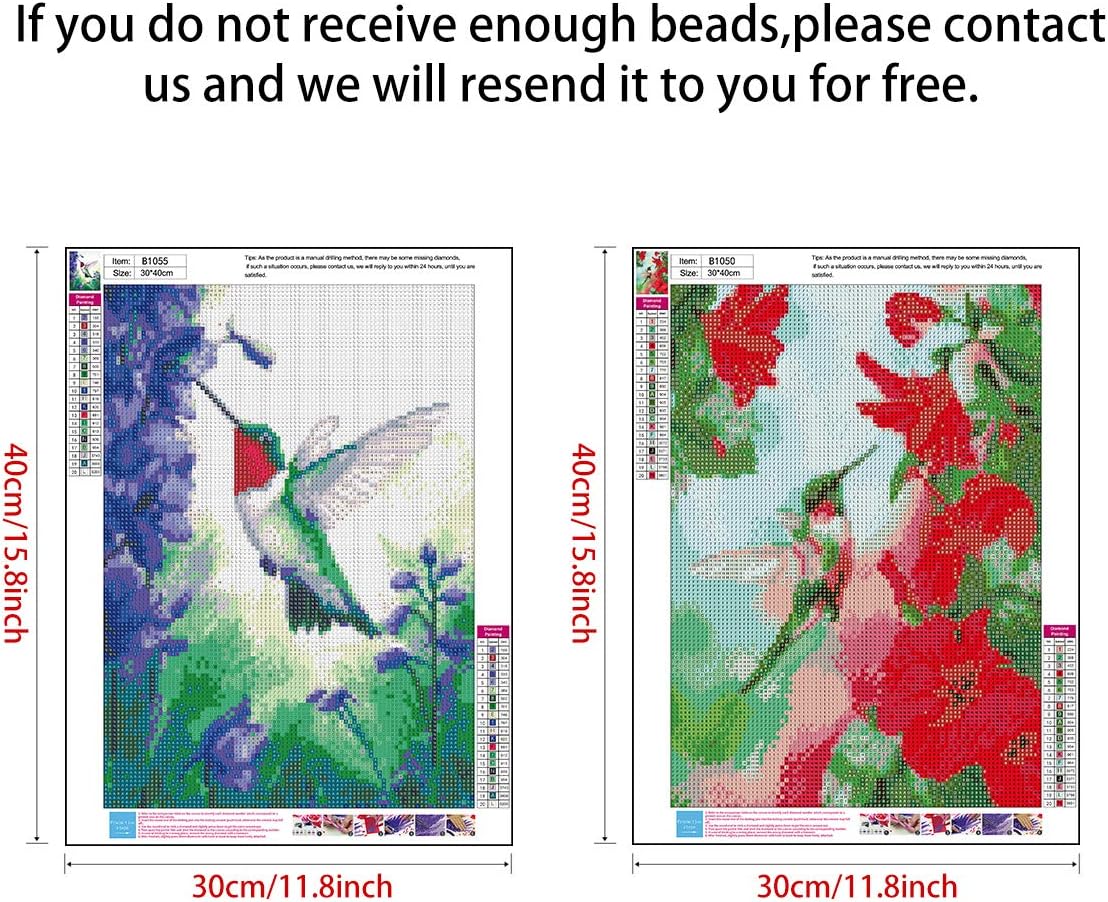2 Pack 5D Full Drill Diamond Painting Kit,DIY Diamond Rhinestone Painting Kits for Adults and Beginner Embroidery Arts Craft Home Decor, 16 X 12 Inch Hummingbird Collecting Nectar Diamond Painting(3)