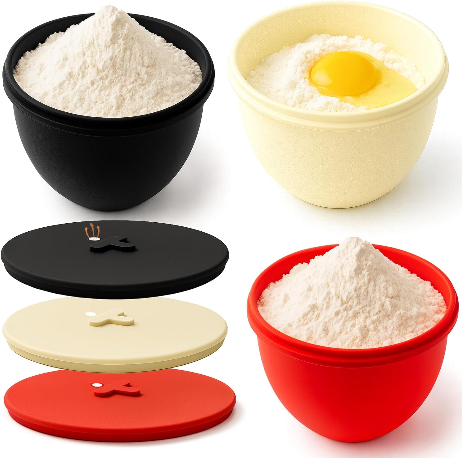 Silicone Bowl Liners for 5 Qt Tilt Head Stand Mixer, 3 Silicone Liners With Lid, Adjustable Air Hole, Dishwasher Safe, Food Grade Silicone, BPA Free, Not for Bowl Lift Models