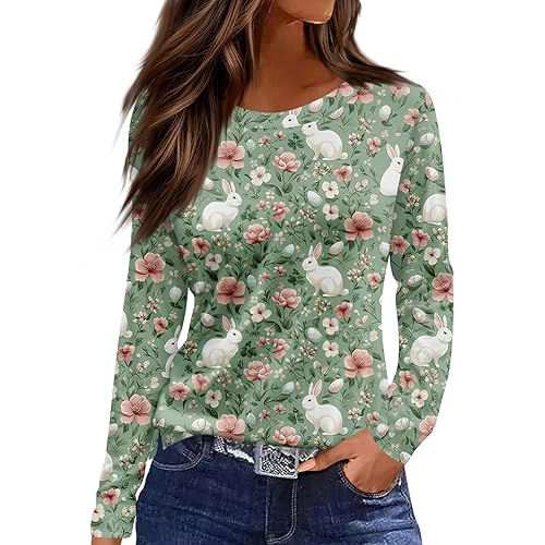 Womens Tops Fashion Long Sleeve Crewneck Loose Tee Shirts Dressy