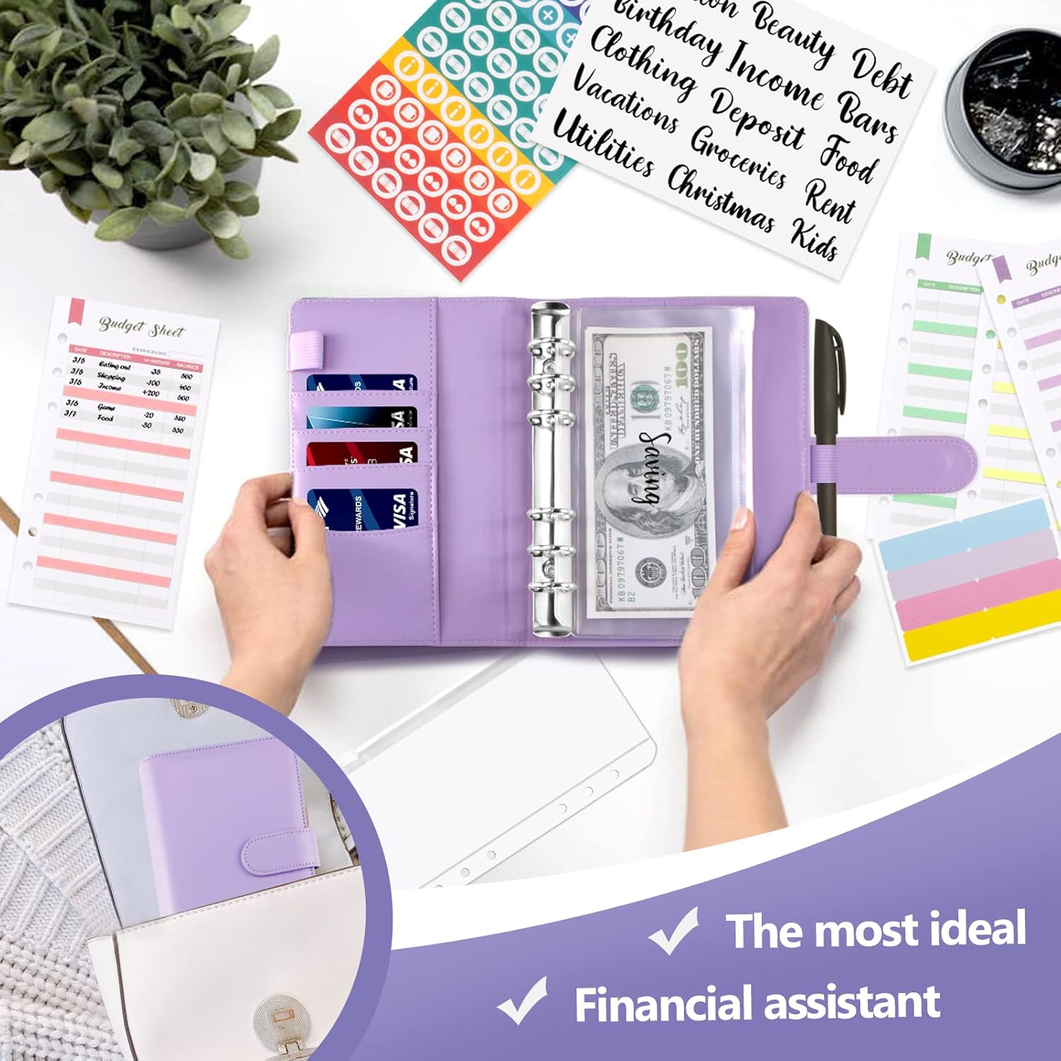 Nicecho Budget Binder, Money Organizer Cash Envelopes for Budgeting, Budget Binder with Zipper Envelopes and Expense Budget Sheets, Waterproof PU Leather A6 Binder for Money Saving Planner … : Everything Else