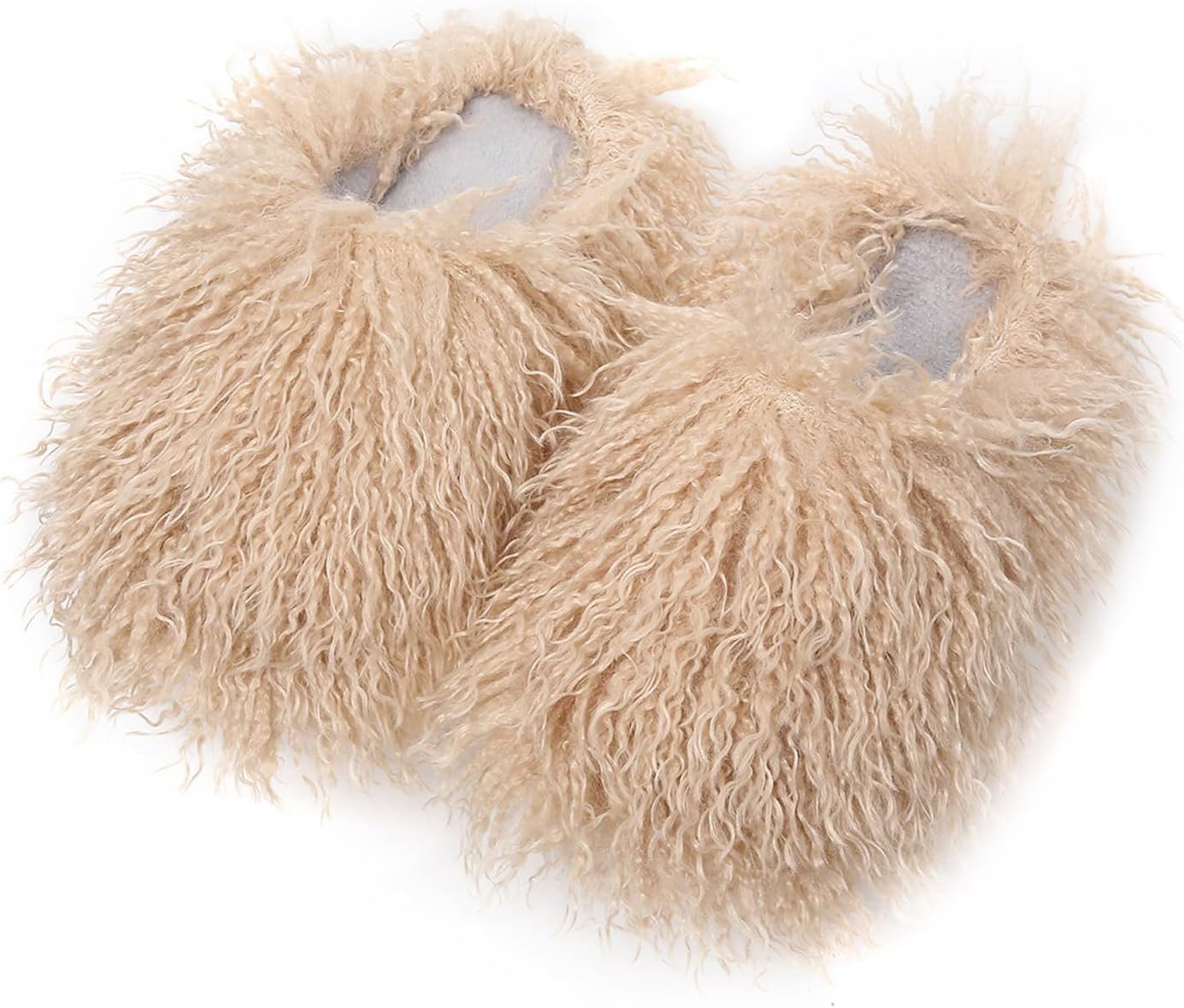 Unisex Fuzzy Faux Fur Slipper, Women's Fluffy Long Hair Sheep Faux Fur Slip on Slides, Girl Luxury Big Fluffy Outdoor Flat Slippers, Curly Hair Non-Slip Warm Home Slide Shoes(Light Coffee,11.5-12)
