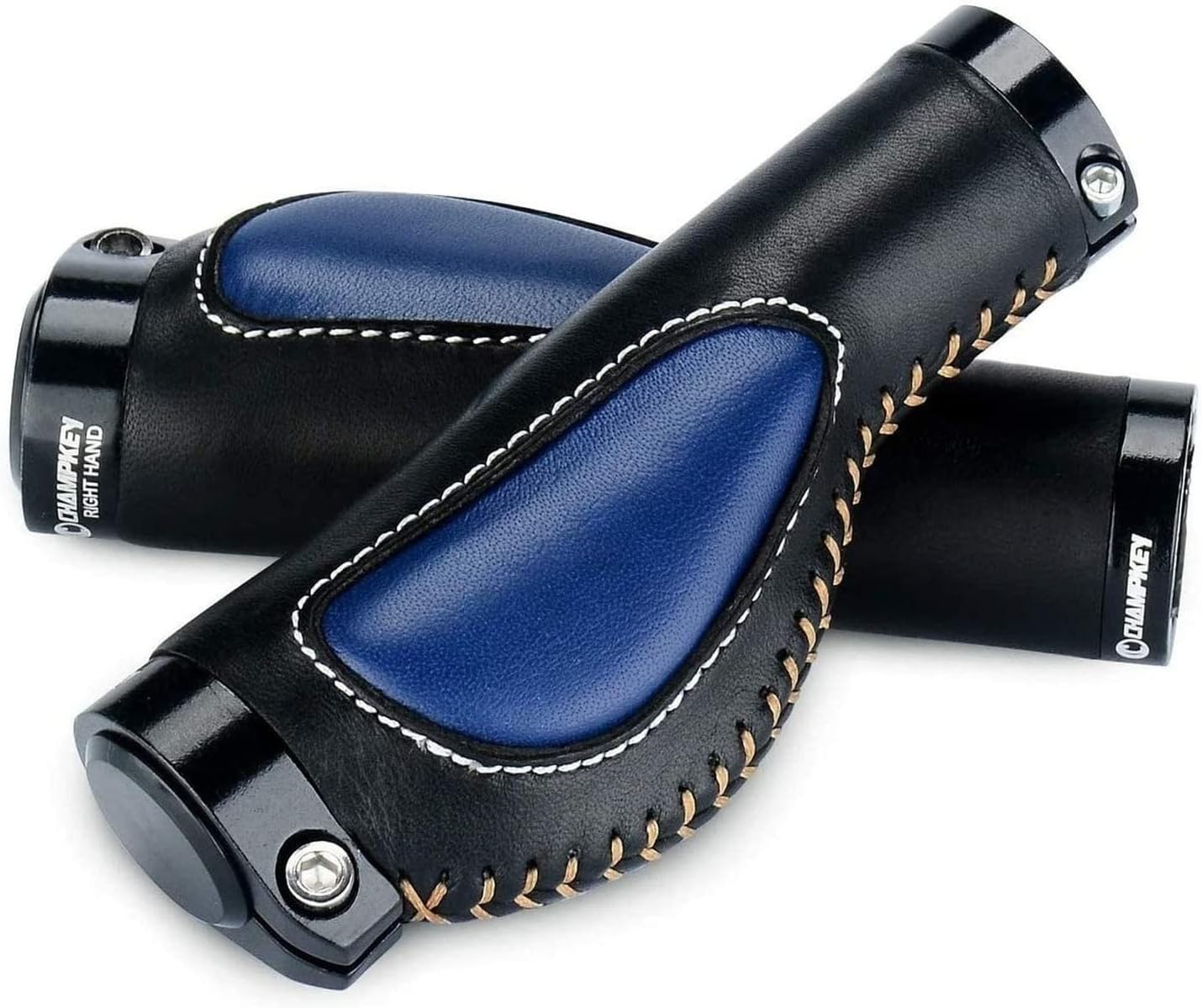 Bike Grips High Grade Leather Ergonomic Lock-on Bicycle Handlebar Grips for MTB Bicycle Mountain Bike Grips (Black+Blue)