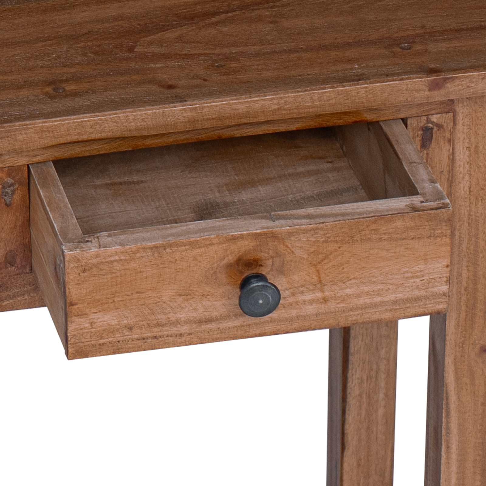 Supporto per piante marrone 34 x 25 x 52 cm, in legno di mogano | Con cassetto, pomelli in ottone, stile rustico, per giardino, terrazza, balcone