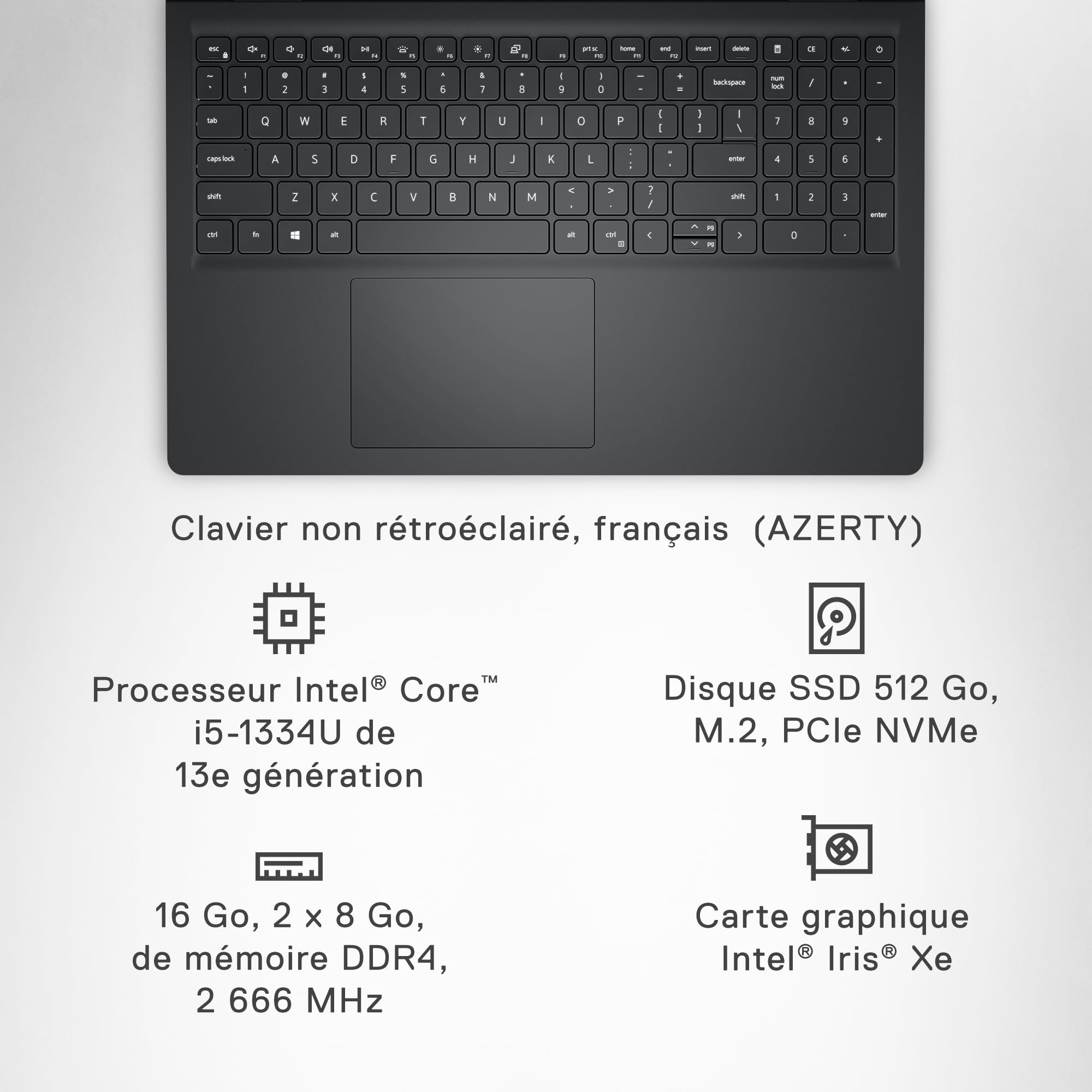 Dell Inspiron 15 (3530) - Ordinateur Portable 15,6'' Écran FHD 120 Hz, Intel Core i5-1334U, 16 Go RAM, 512 Go SSD, Intel Iris XE, Windows 11 Home, Clavier AZERTY - Noir Carbone
