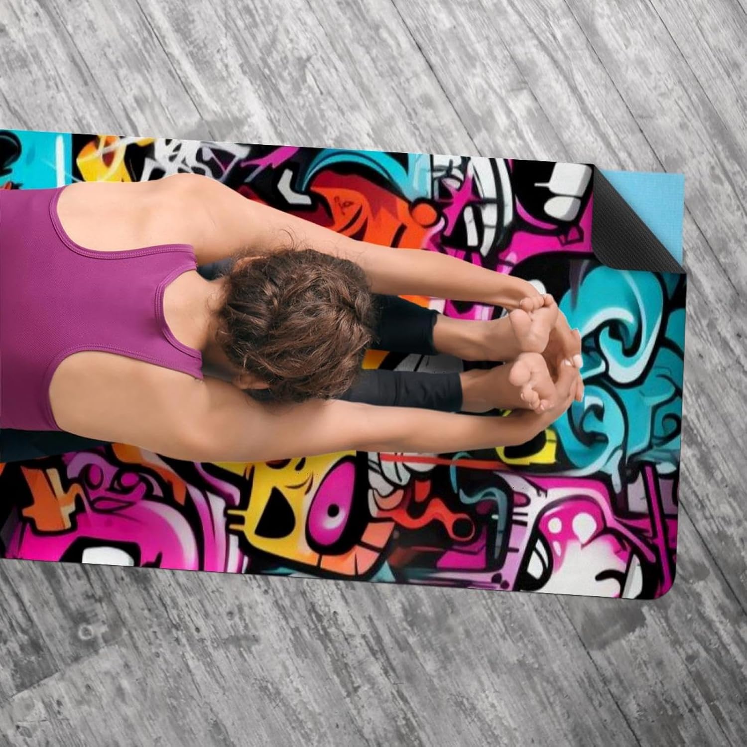 Yoga Towel, Colorful Graffiti Pattern Non Slip Sweat Absorbent Hot Yoga Mat Towel for Hot Yoga, Pilates and Fitness - 72.8" x 26.8"