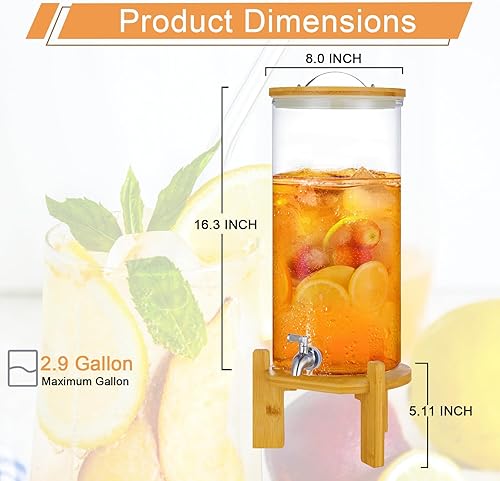 Miniatura 2 de Dispensador de bebidas, dispensador de bebidas de vidrio de 2.9 galones con soporte, dispensador de agua de vidrio con espiga, dispensadores de