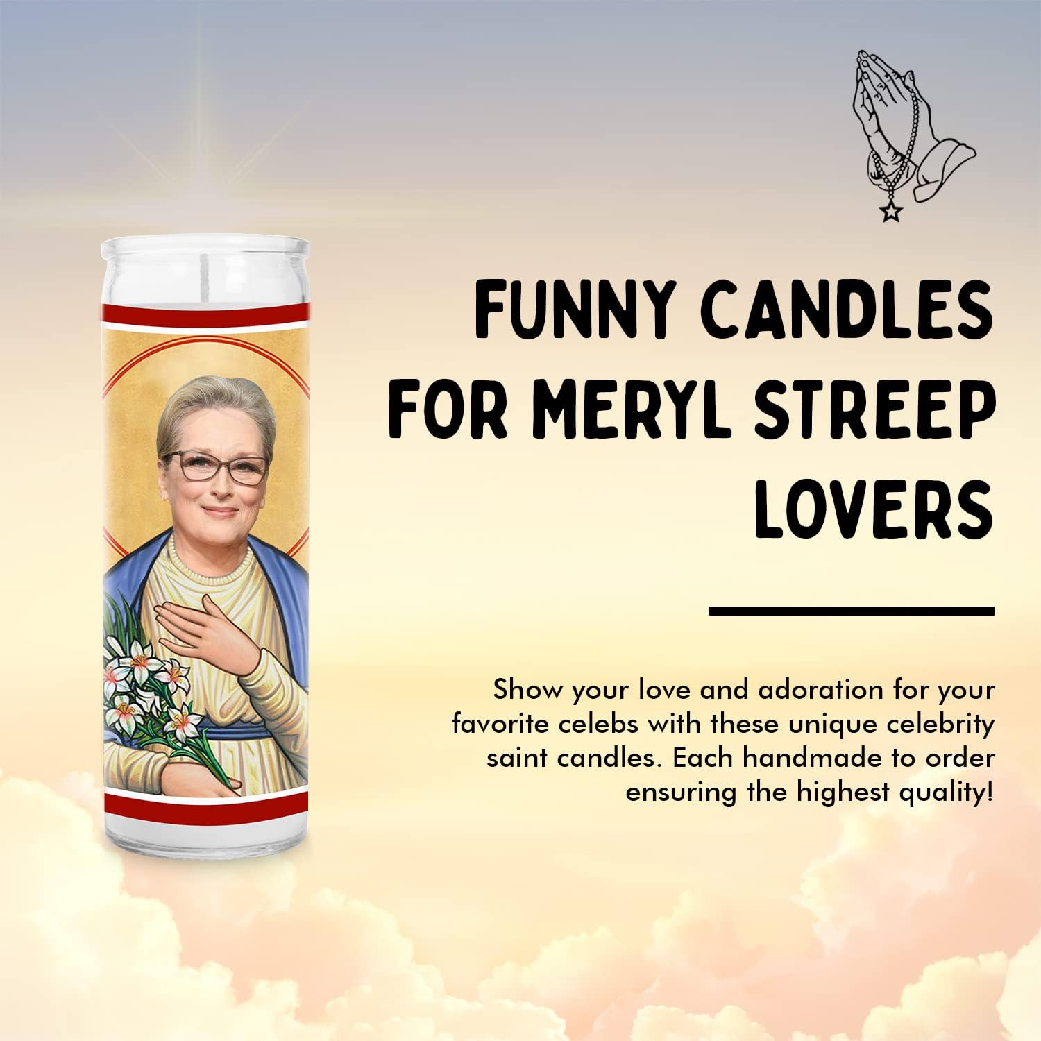 Meryl Celebrity Glass Jar Candle – Unscented Handmade Soy Wax Votive Candle – Unique Gift for Movie & Drama Lovers – Home Decor Collectible for Living Room & Office – 8 Inch