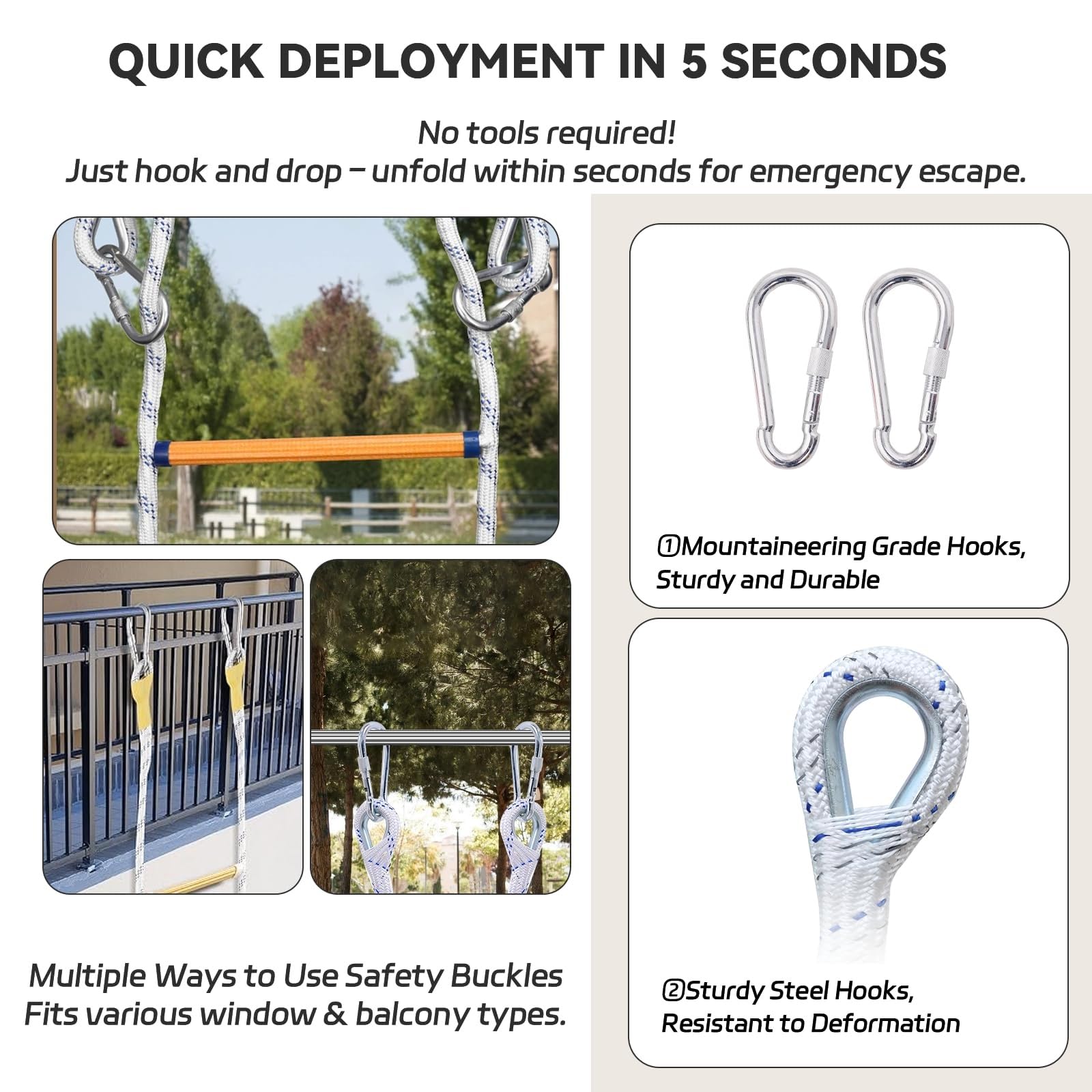 Scala di emergenza antincendio di emergenza 3,5 m Scala portatile di corda per case a 23 piani QuickDeploy Attrezzature di sicurezza antincendio per la casa e l'ufficio Soluzione essenziale di fuga