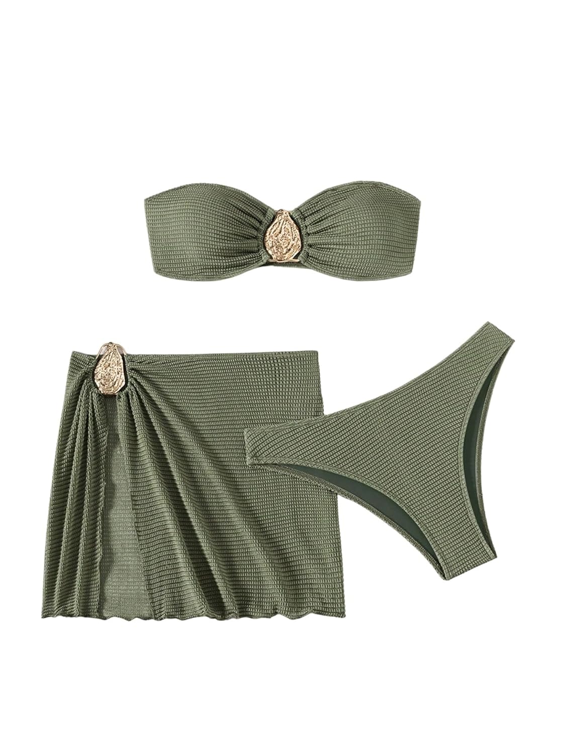 GORGLITTER Womens Strapless Swimsuits Metal Decor High Waisted Cheeky Bikini Set with Bathing Suit Cover Up Skirts