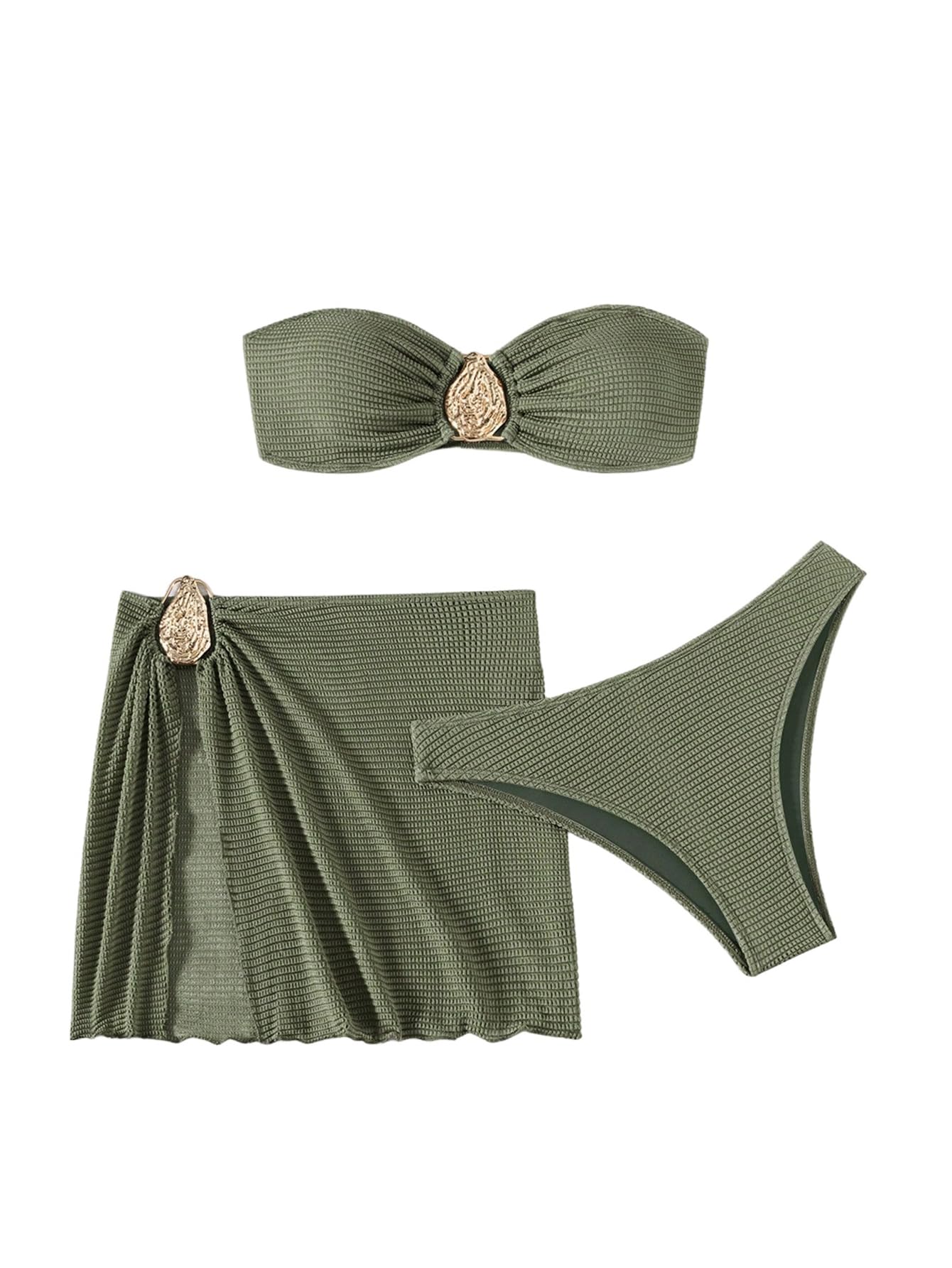 GORGLITTER Womens Strapless Swimsuits Metal Decor High Waisted Cheeky Bikini Set with Bathing Suit Cover Up Skirts