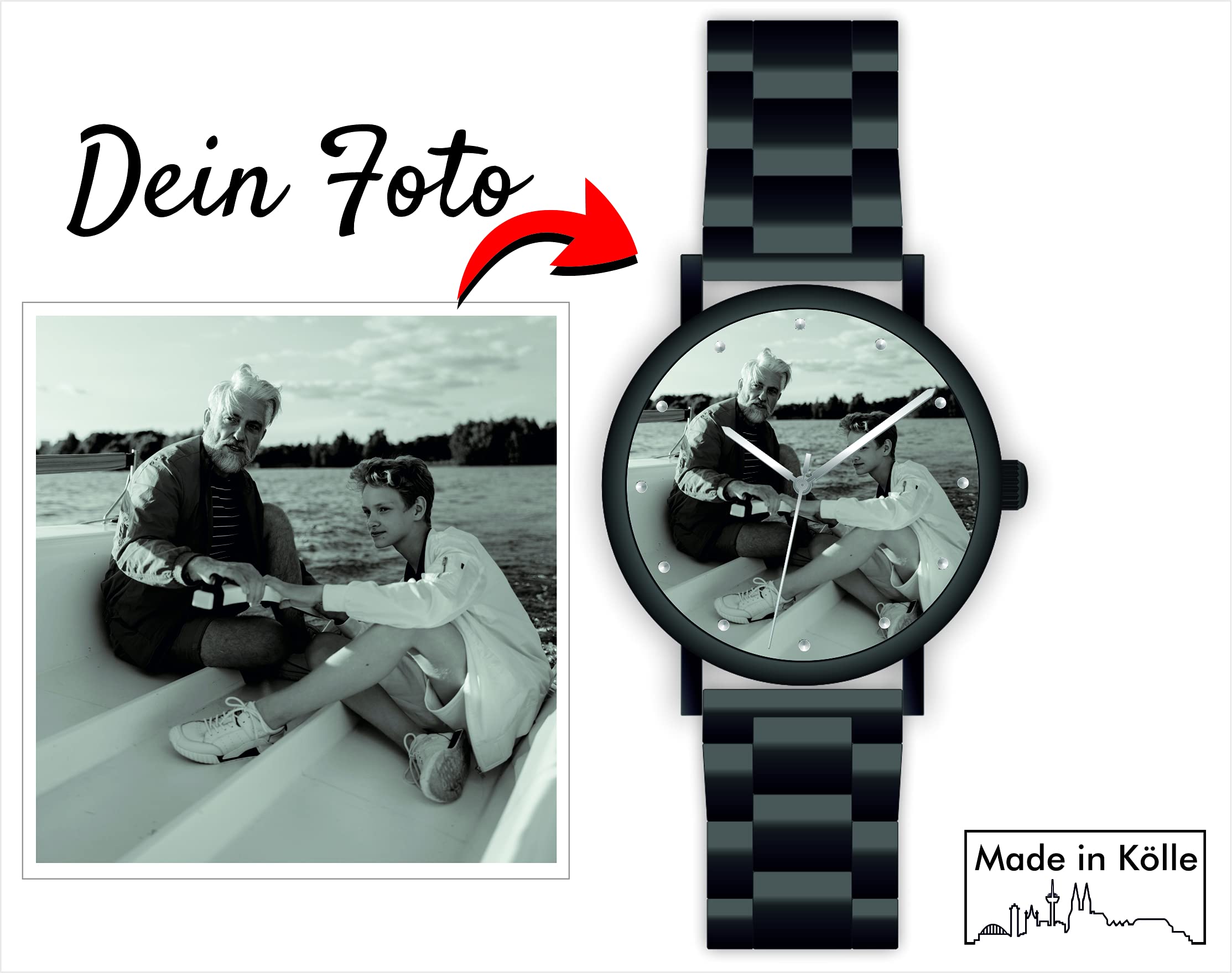 Reloj de pulsera para hombre, regalo con foto, para Navidad, cumpleaños, santo, boda, fabricado en Alemania, diámetro de 40 mm, reloj de pulsera