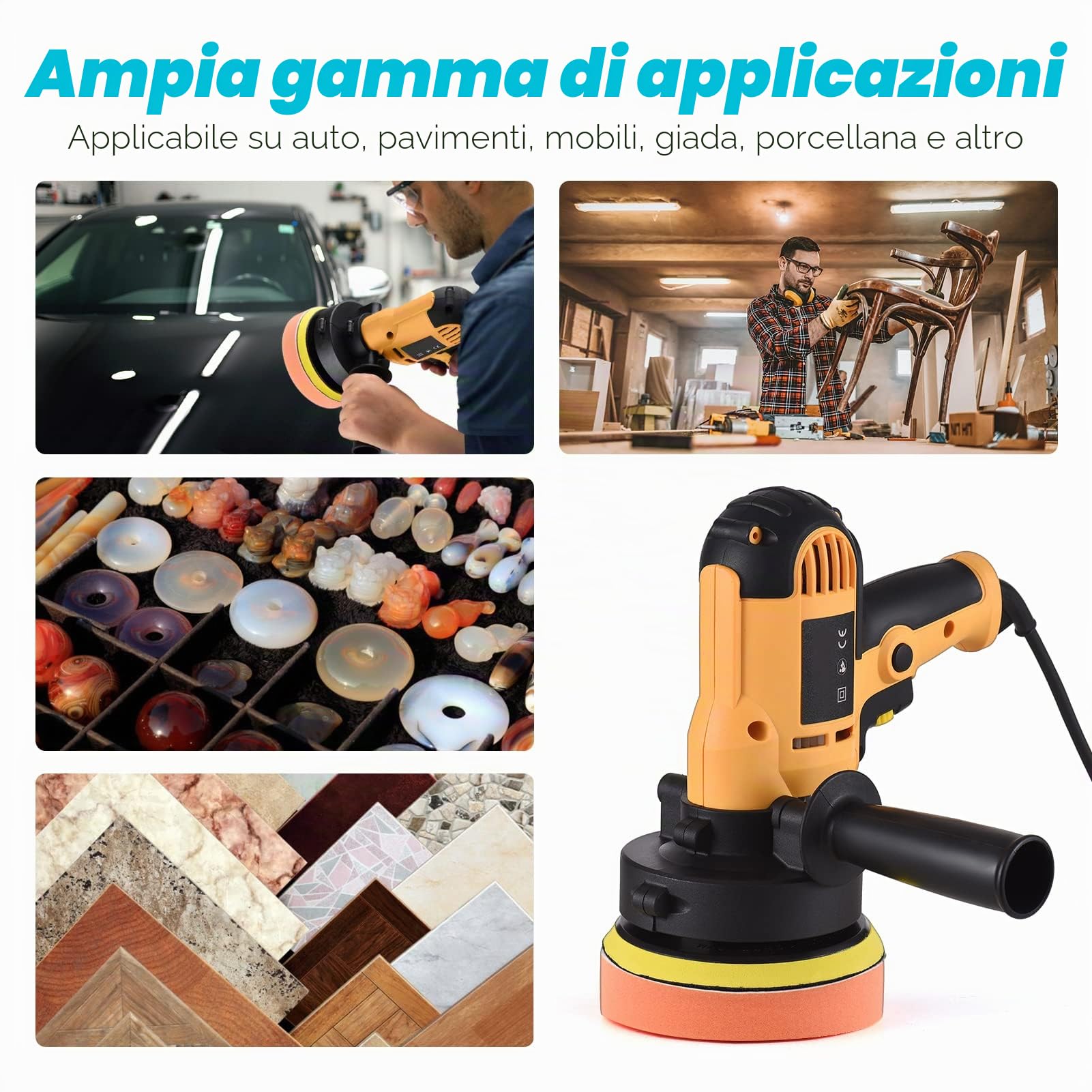 Weytoll Lucidatrice Auto, 700W 125mm Lucidatrice variabile per auto con buffer 600-3700 giri/min con impugnatura ausiliaria in spugna di lana per cofano