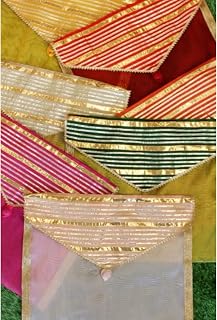 Multicolor Organza tissue saree covers Gift Bags with Golden Stripe Border, 35x45 cm, 6 Pieces Set, Wedding Return Gifts Price In India