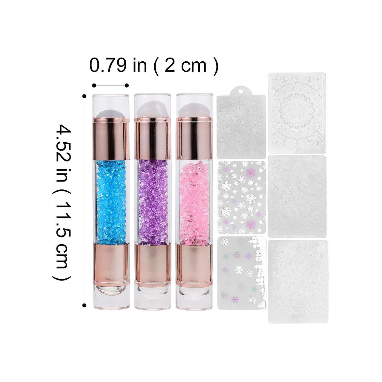 3pcs Double-ended Manicure Stamper Kit Silicone Nail Art Tools with Rhinestone for DIY Nail Designs Home Salon Use Random Color