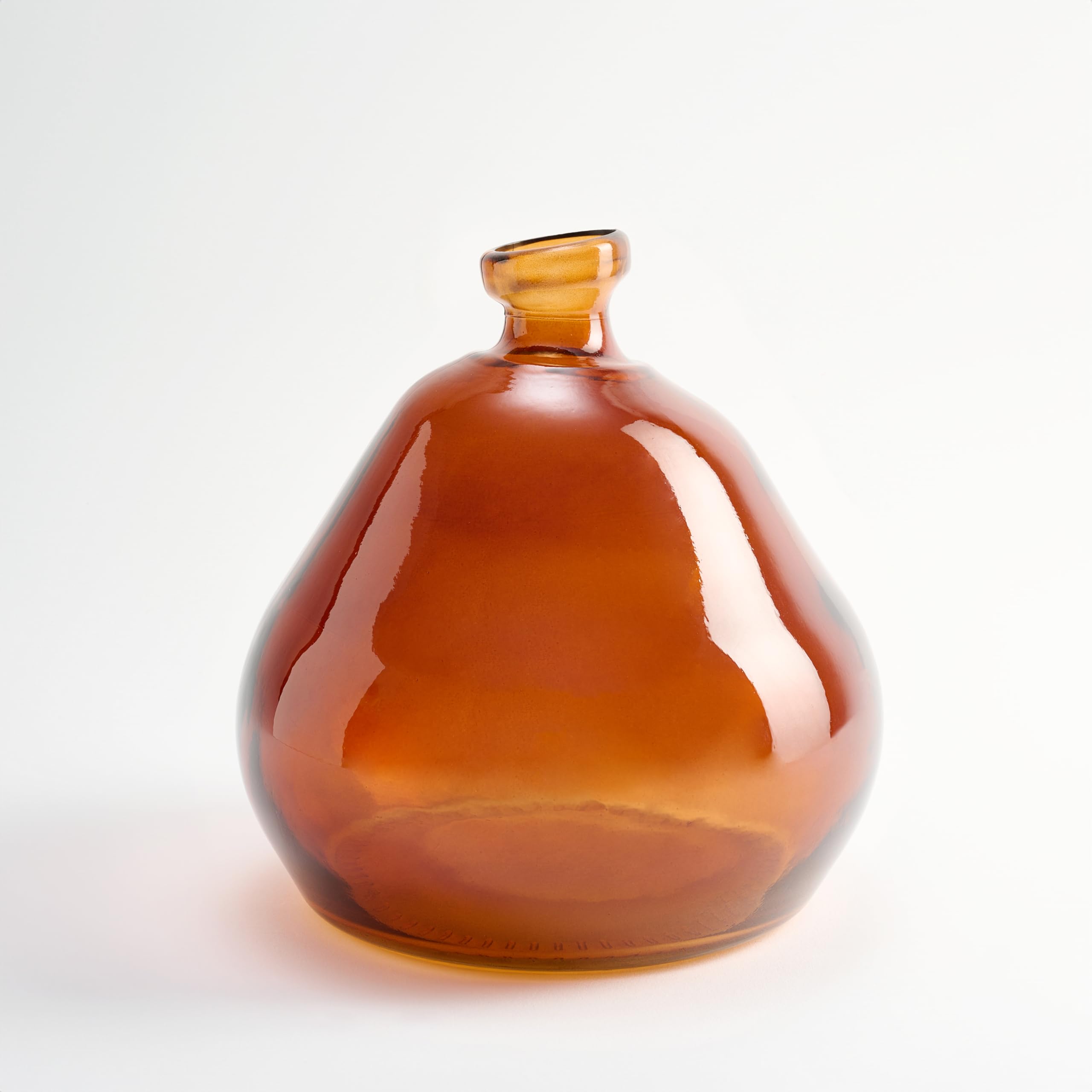 The Glass Company Amber Recycled Glass Vase And Irregular Smooth Design - Mediterranean Style Artisan Glass Vase Home Decoration (Amber)