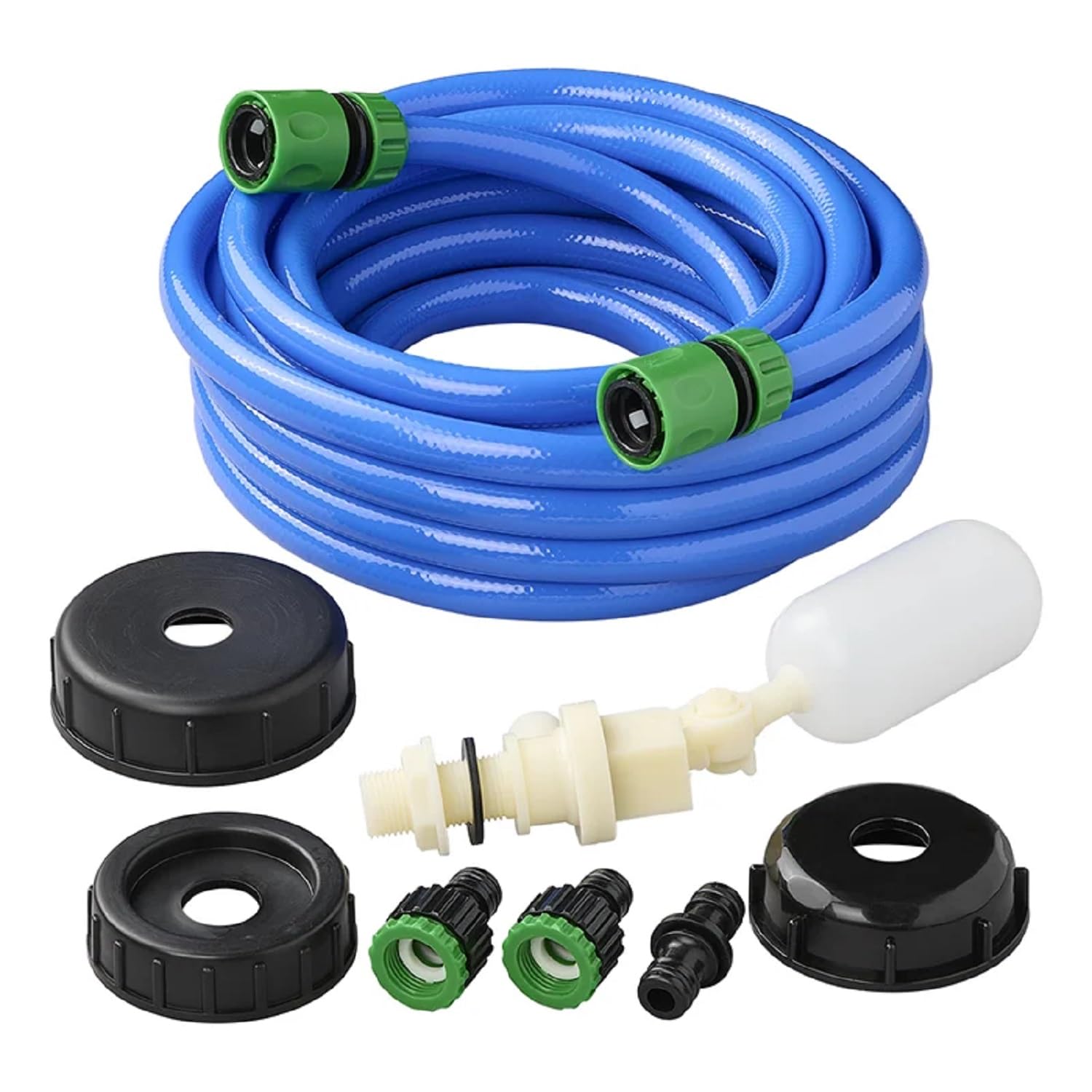 ProPlus Juego de adaptadores para depósito de agua de 3/4 pulgadas en el grifo, manguera de entrada de agua de PVC de 7,5 m, válvula de flotador, reductor de presión, 2 juegos de acoplamiento rápido