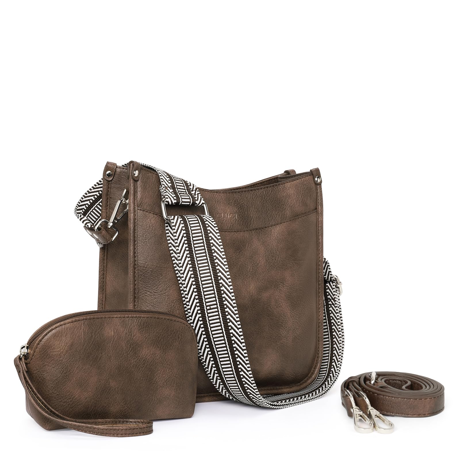 CLUCI Purses for Women, Vegen Leather Crossbody Bags for Woman Trendy, 2PCS Hobo Handbag with 2 Adjustable Guitar Strap