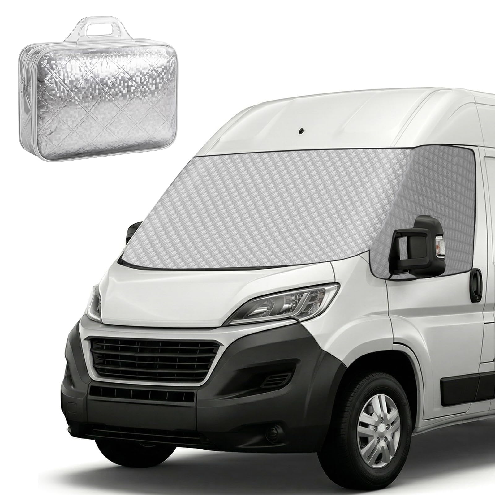 Windschutzscheiben Abdeckung Kompatibel mit FIAT Ducato, Peugeot Boxer, Citroen Relay X250/X290 (2006-2024), Frontscheiben Sonnenschutz mit Aufbewahrungstasche, Wasserdicht Anti-UV Frostschutz