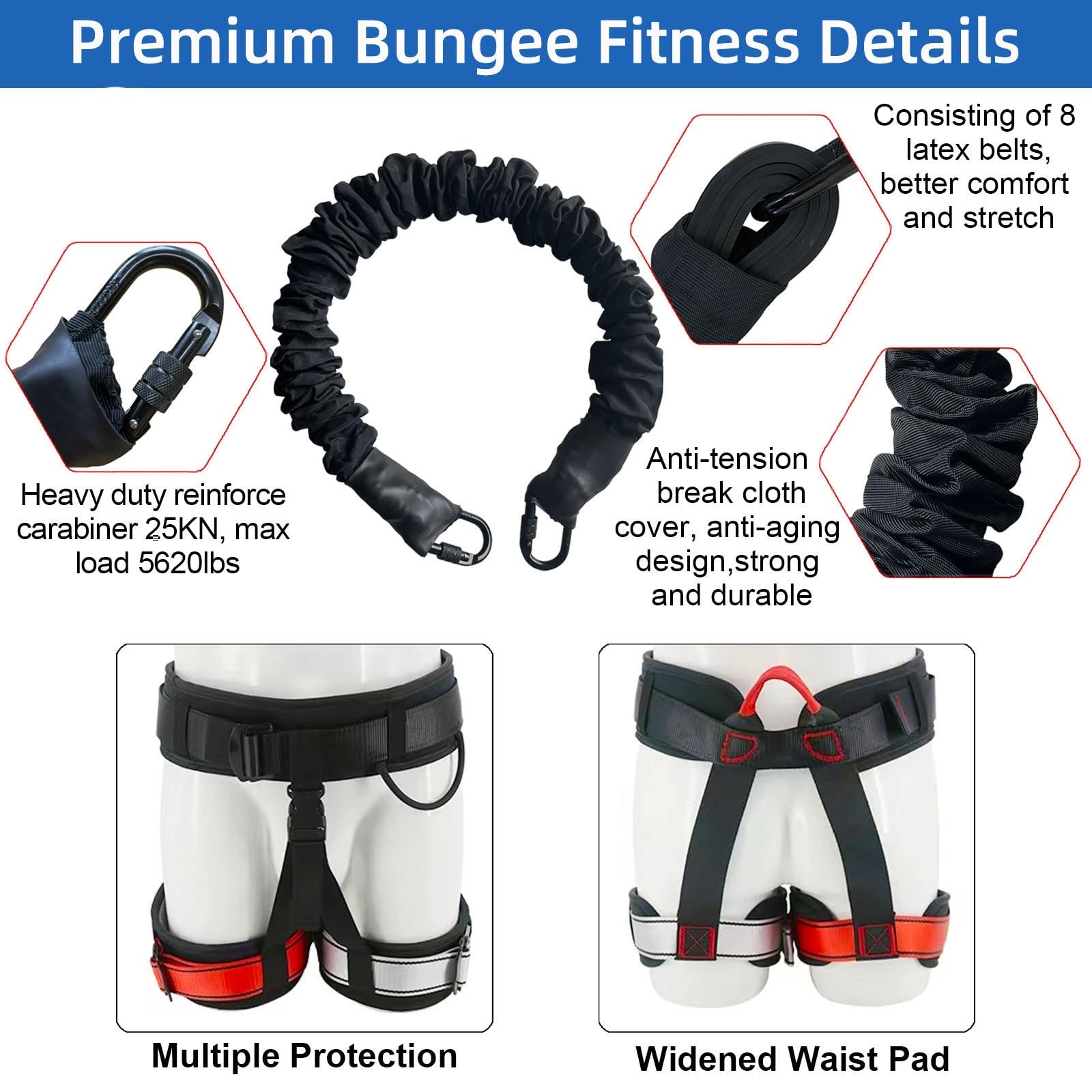 Bungee Trainer Sospensione, Set di cinture di resistenza per yoga, corda da danza elastica 4D, corda elastica pesante per l'allenamento, attrezzature per esercizi elastici per la casa
