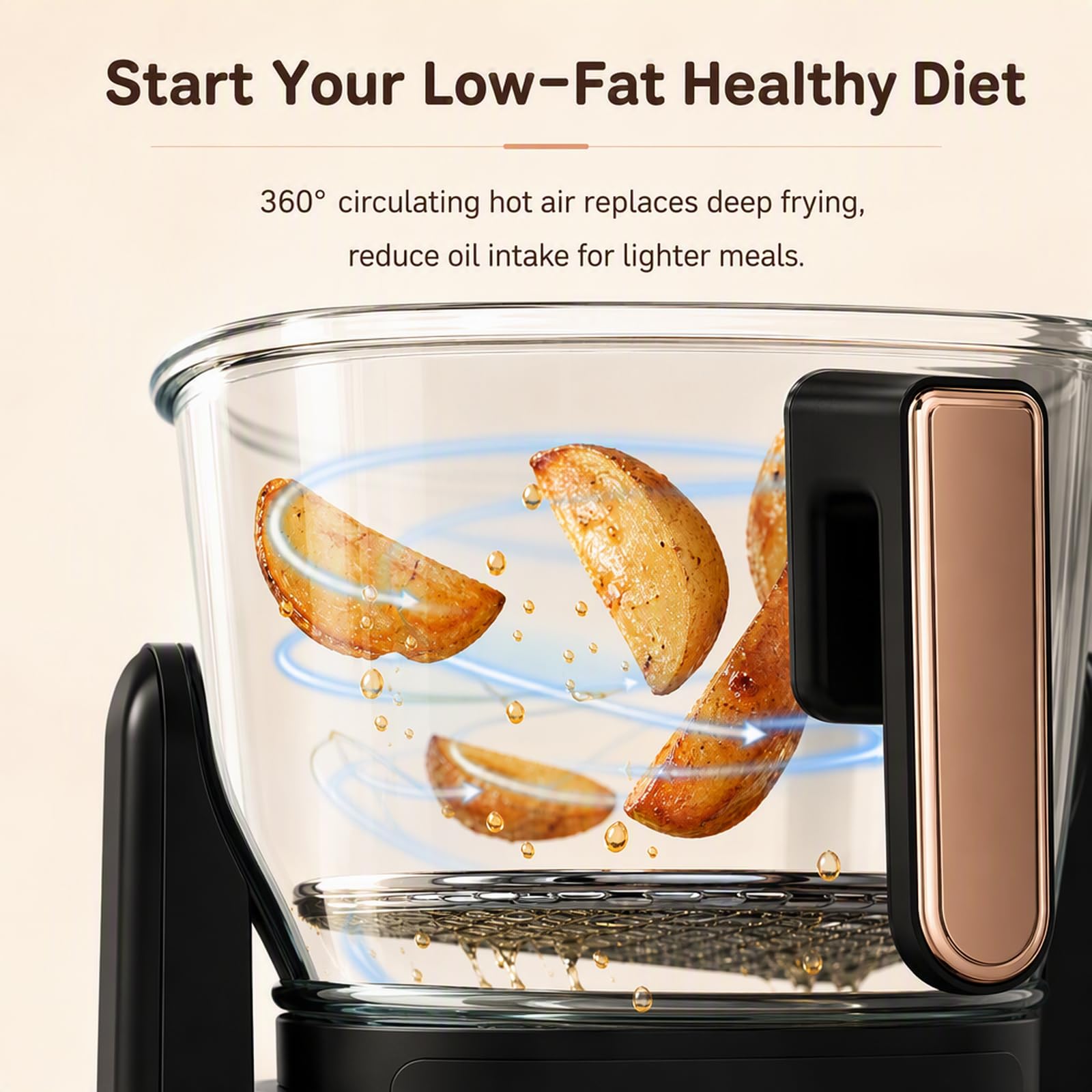 4.5L Klein Heißluftfritteuse Glas Airfryer mit LCD Display Schwarz 1200W