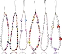 Vista 1 de Cordón de teléfono con abalorios y dije de 6 piezas para la muñeca, con diseño de frutas, estrellas, perlas o arco iris para mujeres y niñas.