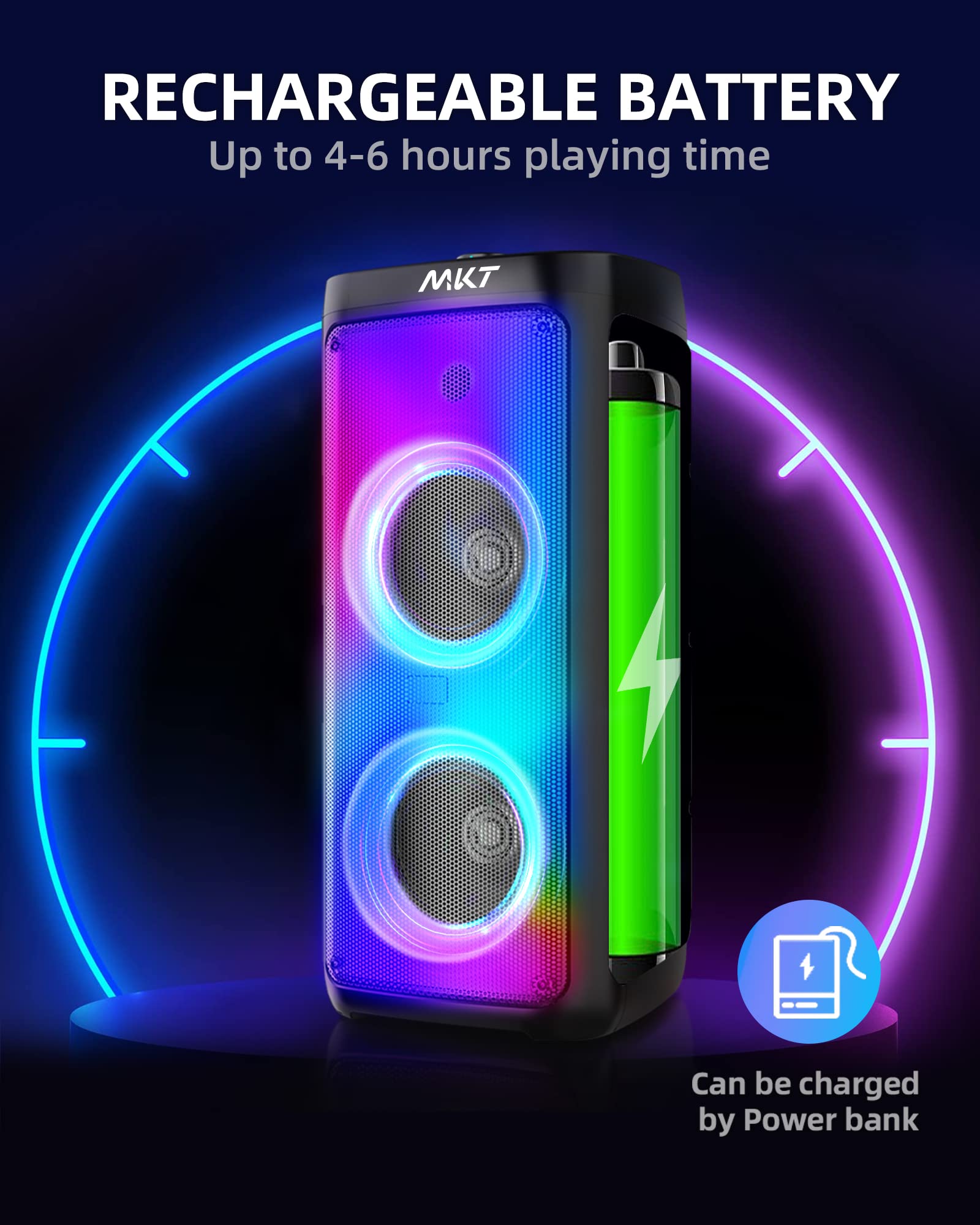 MKT Karaoke Machine for Adults with 2 Wireless Microphones, PA System Bluetooth Speaker with Dual 8" Subwoofer, Portable Singing Karoke Machine with Party Lights Support TWS/AUX/TF/USB/FM