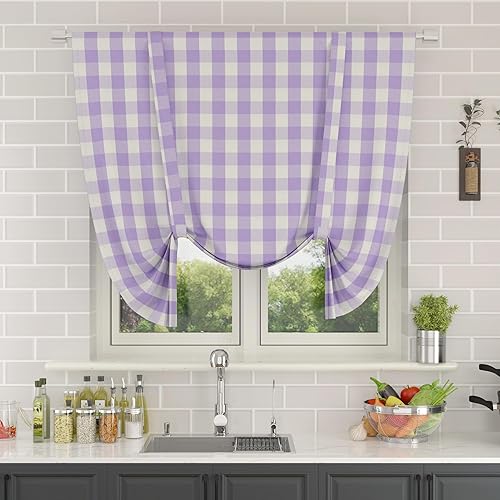 Miniatura 97 de Cortina ajustable con cenefa para ventana de cocina Buffalo Check, a cuadros, gingham, estilo granja, con bolsillo para barra, para baño, 42 x 45