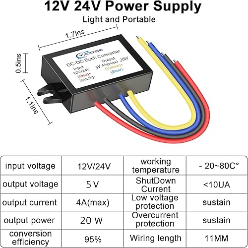 Miniatura 6 de DC-DC12V 24V a 5V 10A 50W Convertidor reductor Impermeable Módulo de alimentación del vehículo Adaptador de transformador reductor estabilizador de