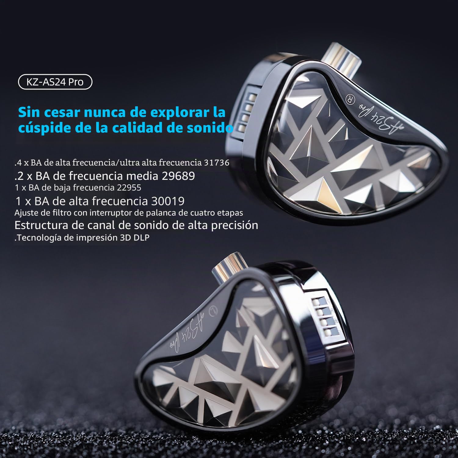 KZA COUSTICS KZ AS24 Pro - Monitor in-ear con 12 controladores BA, auriculares IEM con 4 opciones de ajuste, graves HiFi, auriculares para juegos, sonido estéreo claro en todas las frecuencias, para