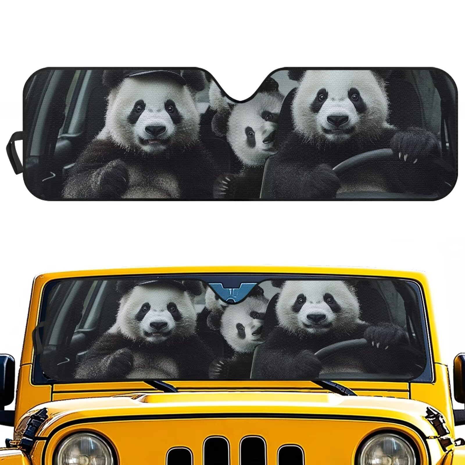 Bulopur Panda Sunshade for Car Windshield Funny Foldable Cute Auto Sun Shades Front Windshield for 2007-2018 Jeep Wrangler JK JKU & 1997-2006 Jeep Wrangler TJ LJ Automotive Interior Sun Protection