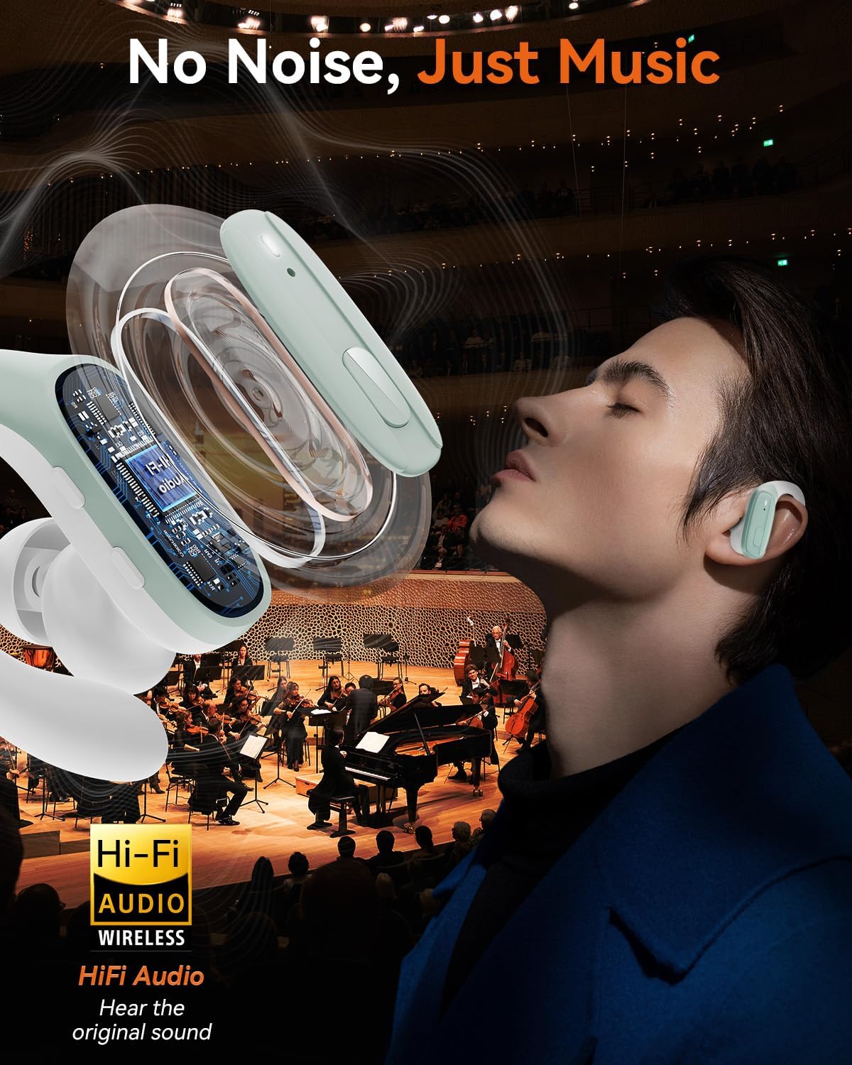 LEEMC Wireless Earbuds, Sports Bluetooth Headphones, Ear Buds with ENC Noise Canceling Mic, 50Hr Playtime Earphones, Palm-Sized, LED Power Display, IPX7 Waterproof Headset for Workout Running, Green - Image 4