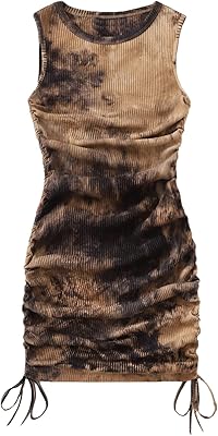 GORGLITTER Tie Dye Ruched Dress Summer Dresses for Women 2026 Bodycon Mini Sleeveless Tank Going Out Sundress