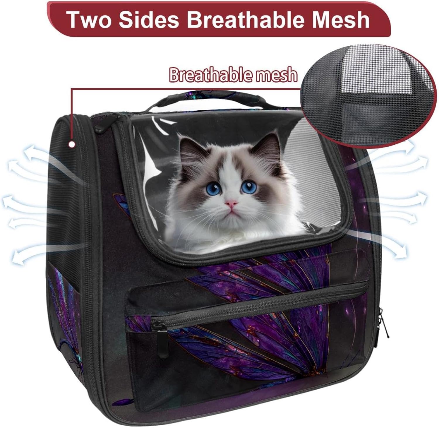 Portable Travel pet Backpack Carrier Hamster Bag Small Dog cat Carrier Breathable Hang Bag, Fantasy Dragonfly (1)