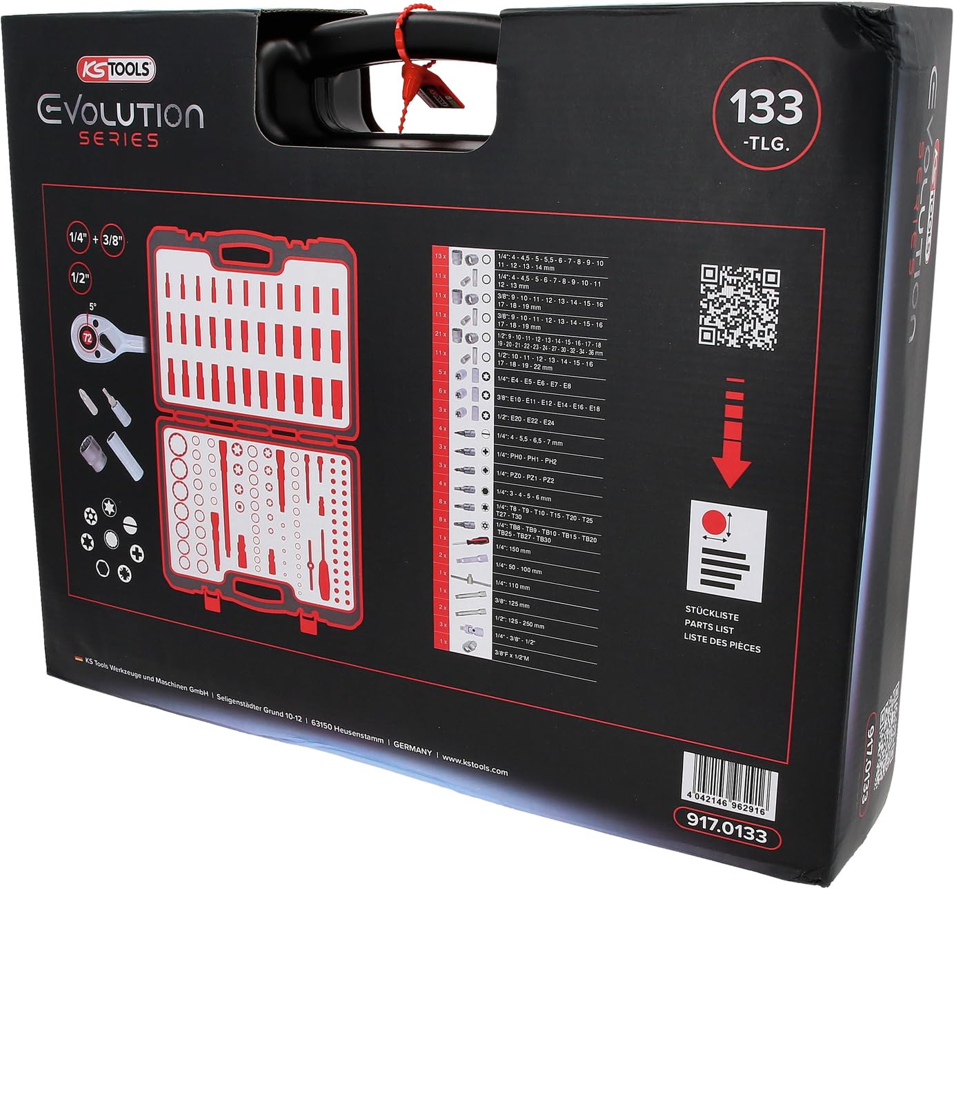 KS Tools 917.0133 1/4"+3/8"+1/2" Steckschlüssel-Satz 12-kant, 133-tlg