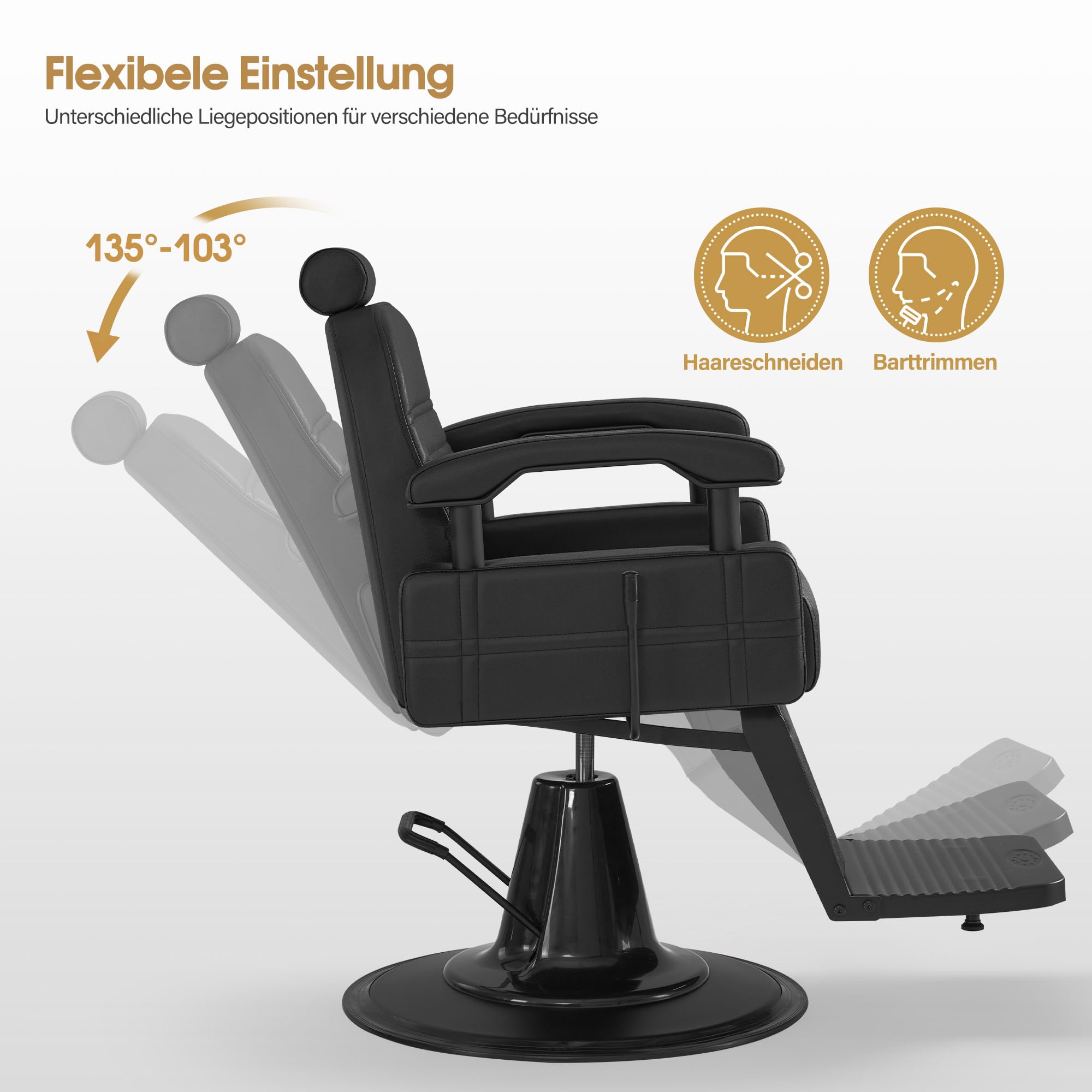 Barberpub Friseurstuhl mit Kopfstütze Kippbar, Friseureinrichtung mit Hydraulikpumpe 360° Drehbar, Bedienungsstuhl Höhenverstellbar, Barber Stuhl Friseurstühle Kunstleder, 3841 (Schwarz)