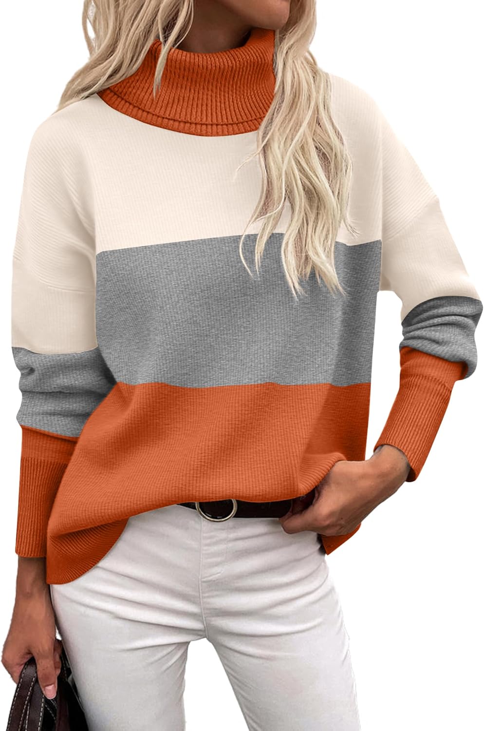Zeagoo Women's Turtleneck Sweater 2025 Fall Winter Chunky Knitted Pullover High Low Hem Trendy Basic Jumper Top