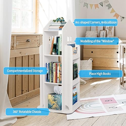 Miniatura 5 de foriy Estantería giratoria para niños estante giratorio de 3 niveles para niños estante de almacenamiento de 360 para habitación color blanco 1614 x