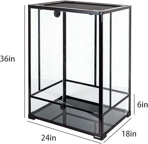 Miniatura 2 de REPTI ZOO Terrario alto de vidrio para reptiles de 24 x 18 x 36 pulgadas, puerta de doble bisagra con ventilación de pantalla, terrario de reptil de