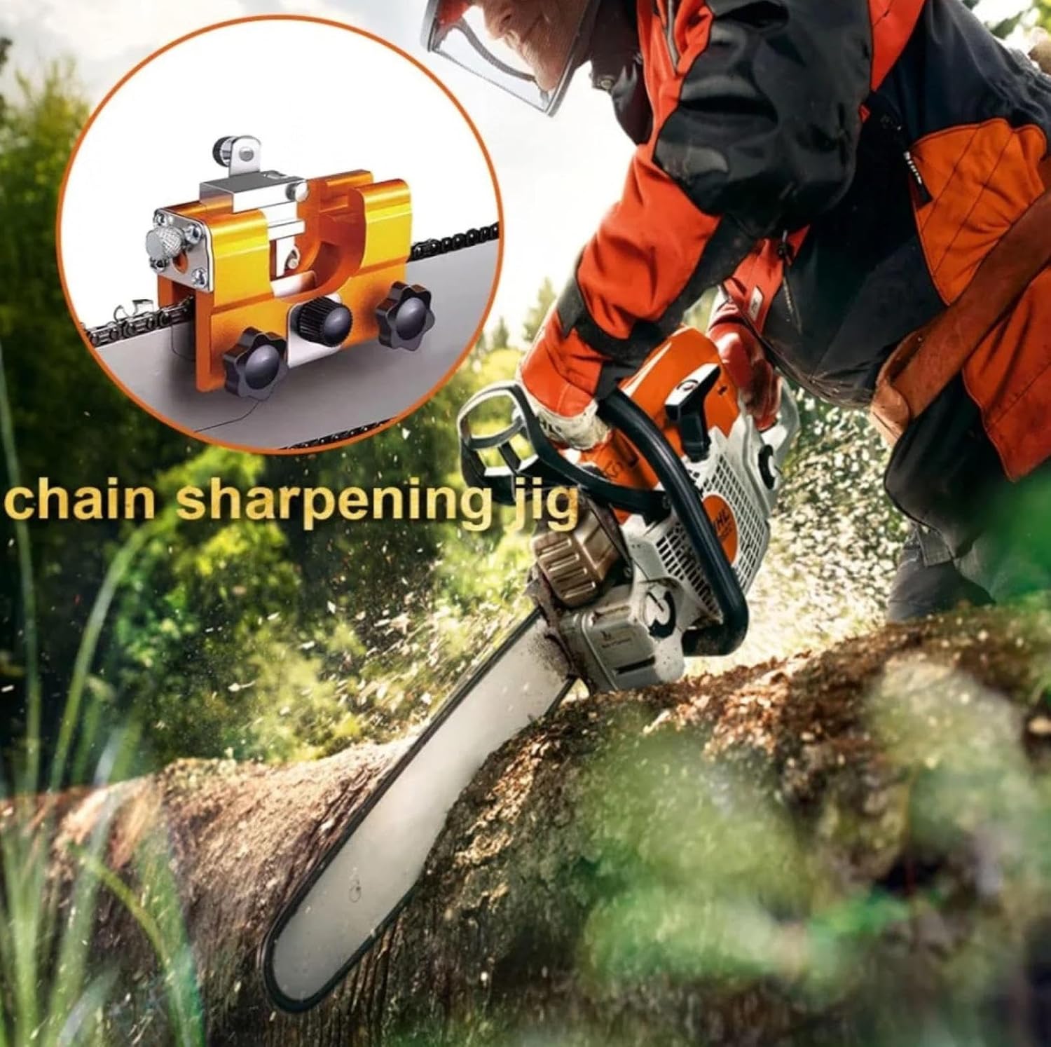 Chainsaw Sharpener Tool Hand Chain Saw Sharpening Jig Kit Shapener Attachment for Chainsaw Blade Hand-Crank Sharpener 3 Grinding Heads for All Kinds of Chain Saws Shaperener
