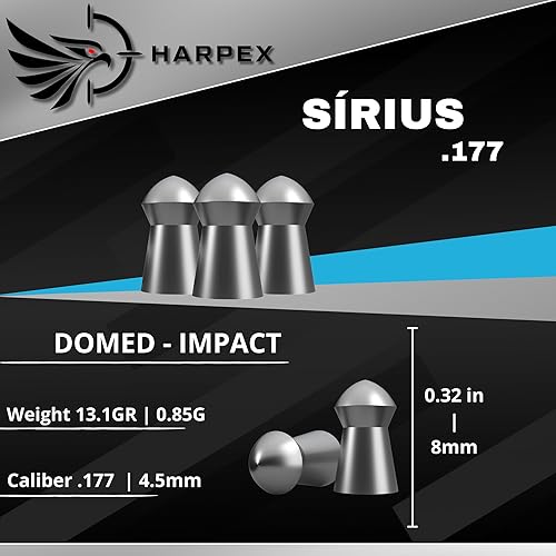Miniatura 4 de Harpex Sirius .177 Cal Airgun Pellets  Diseño de cúpula de grano 13.1  Pellets de plomo de precisión para tiro al objetivo, práctica y deporte  Alta