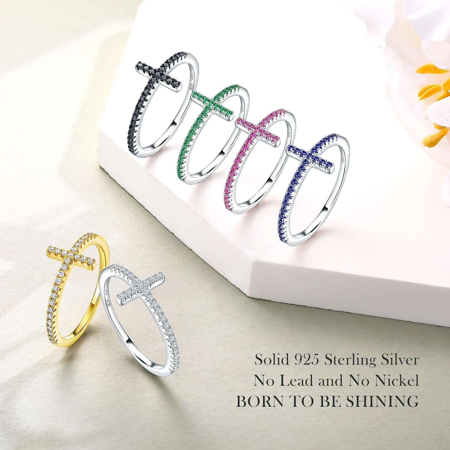 Moissanite/Created Sapphire/Emerald/Ruby Sideways Cross Rings for Women 925 Sterling Silver Stackable Band Ring Engagement Anniversary Jewelry - Image 6