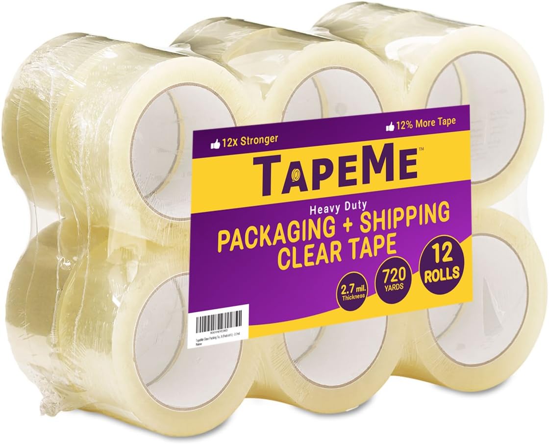 TapeMe Clear Packing Tape - 60 Yards Per Roll - 2.7mil (12 Rolls)